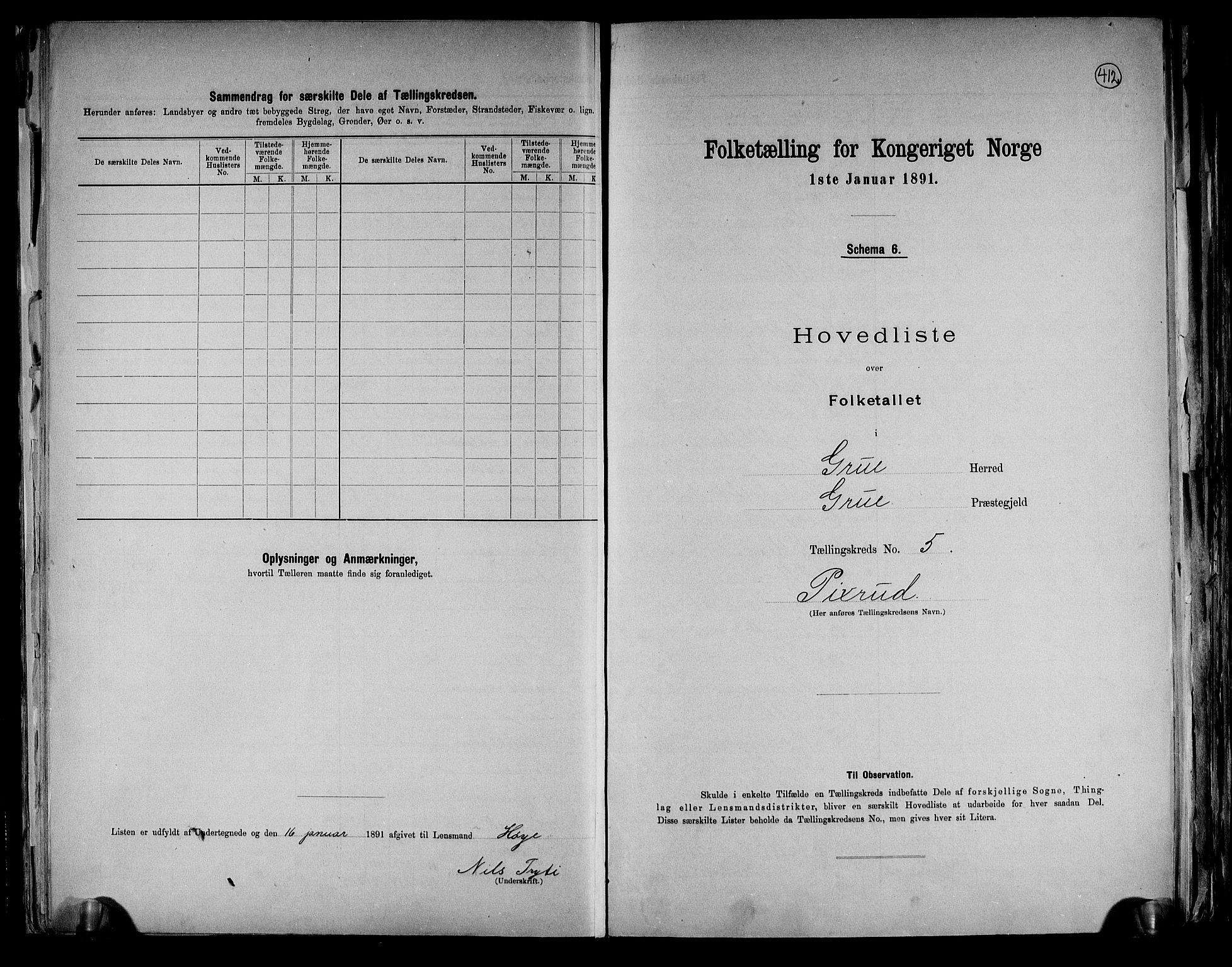 RA, 1891 census for 0423 Grue, 1891, p. 16