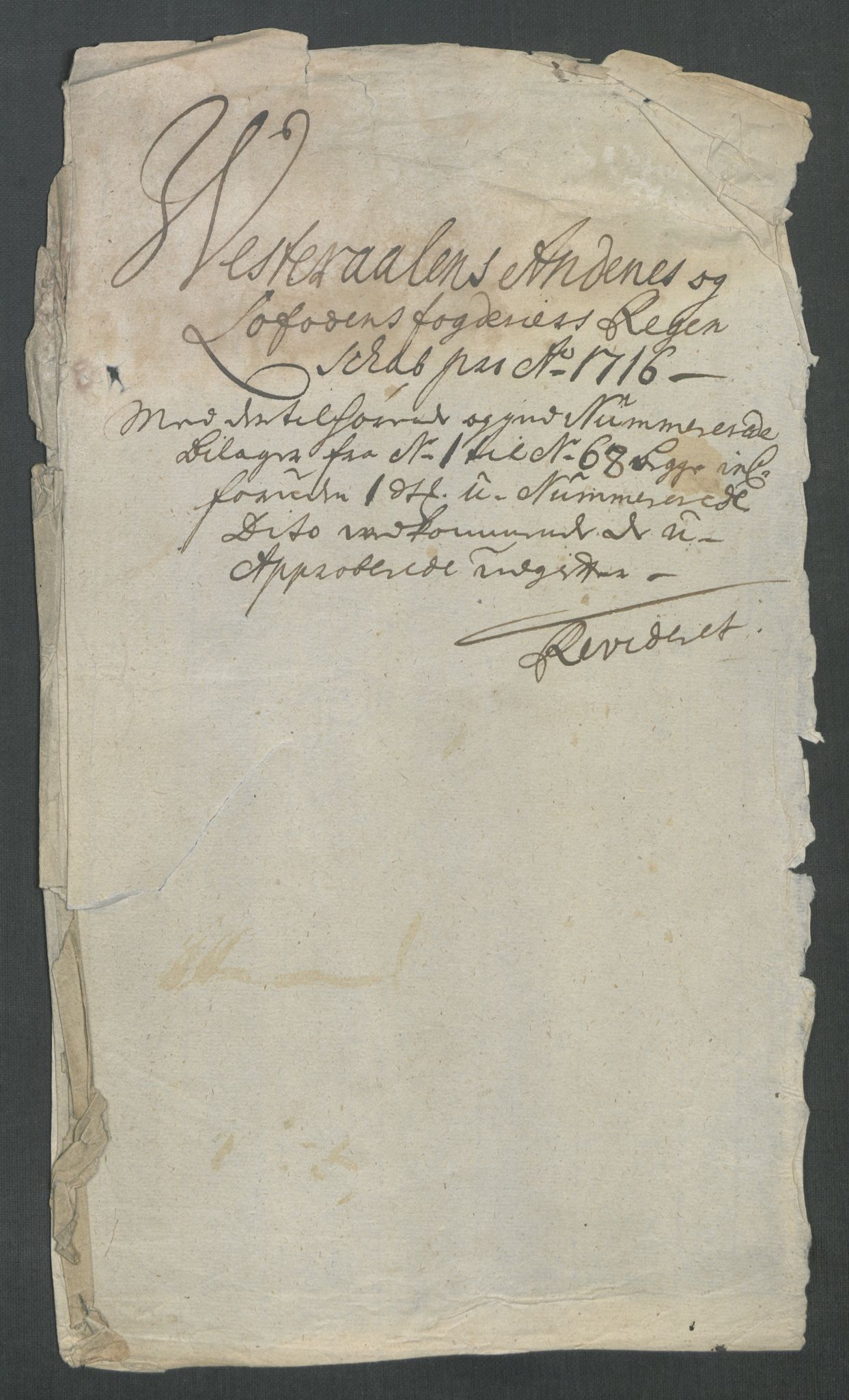 Rentekammeret inntil 1814, Reviderte regnskaper, Fogderegnskap, RA/EA-4092/R67/L4682: Fogderegnskap Vesterålen, Andenes og Lofoten, 1716, p. 3