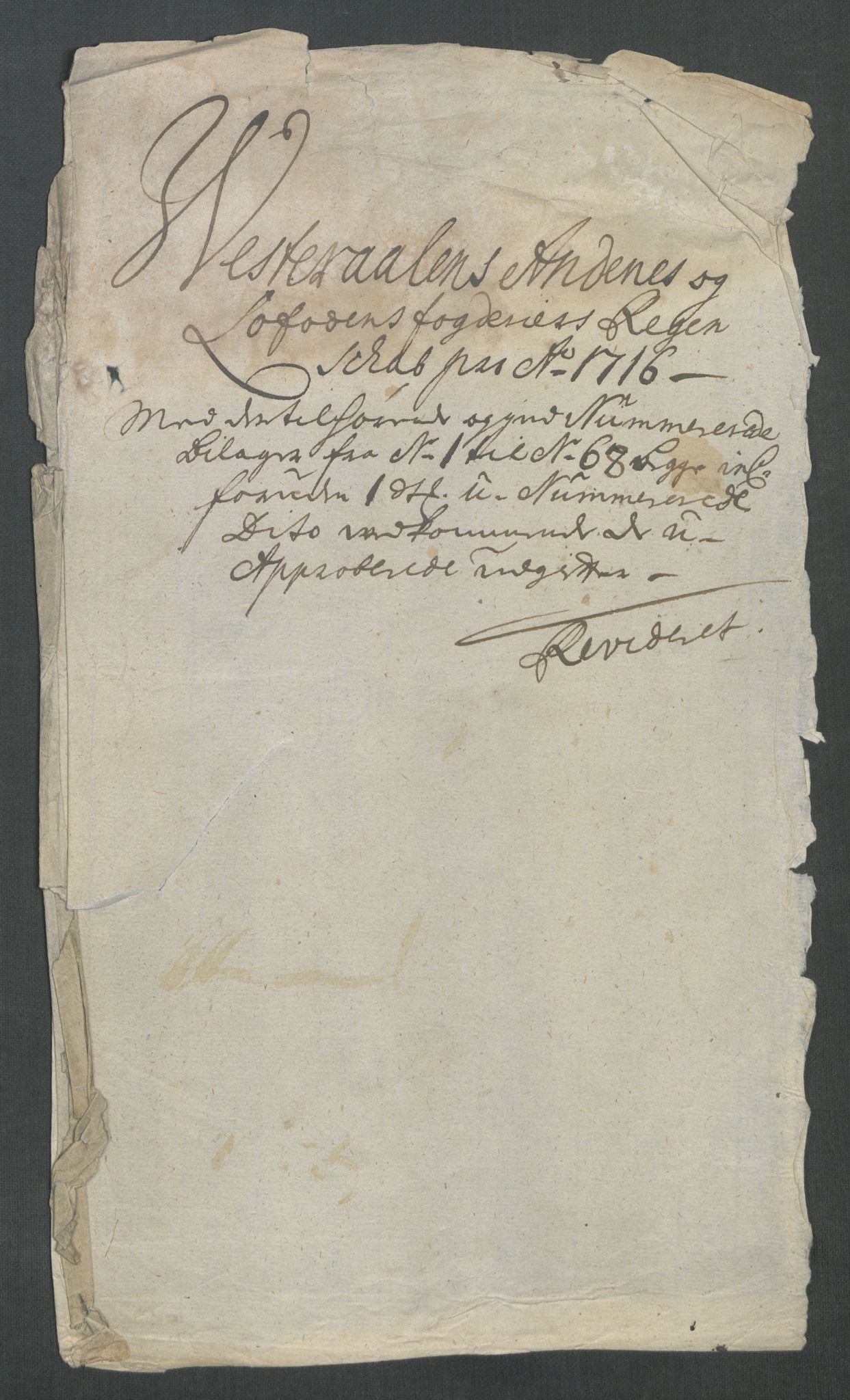 Rentekammeret inntil 1814, Reviderte regnskaper, Fogderegnskap, AV/RA-EA-4092/R67/L4682: Fogderegnskap Vesterålen, Andenes og Lofoten, 1716, p. 3