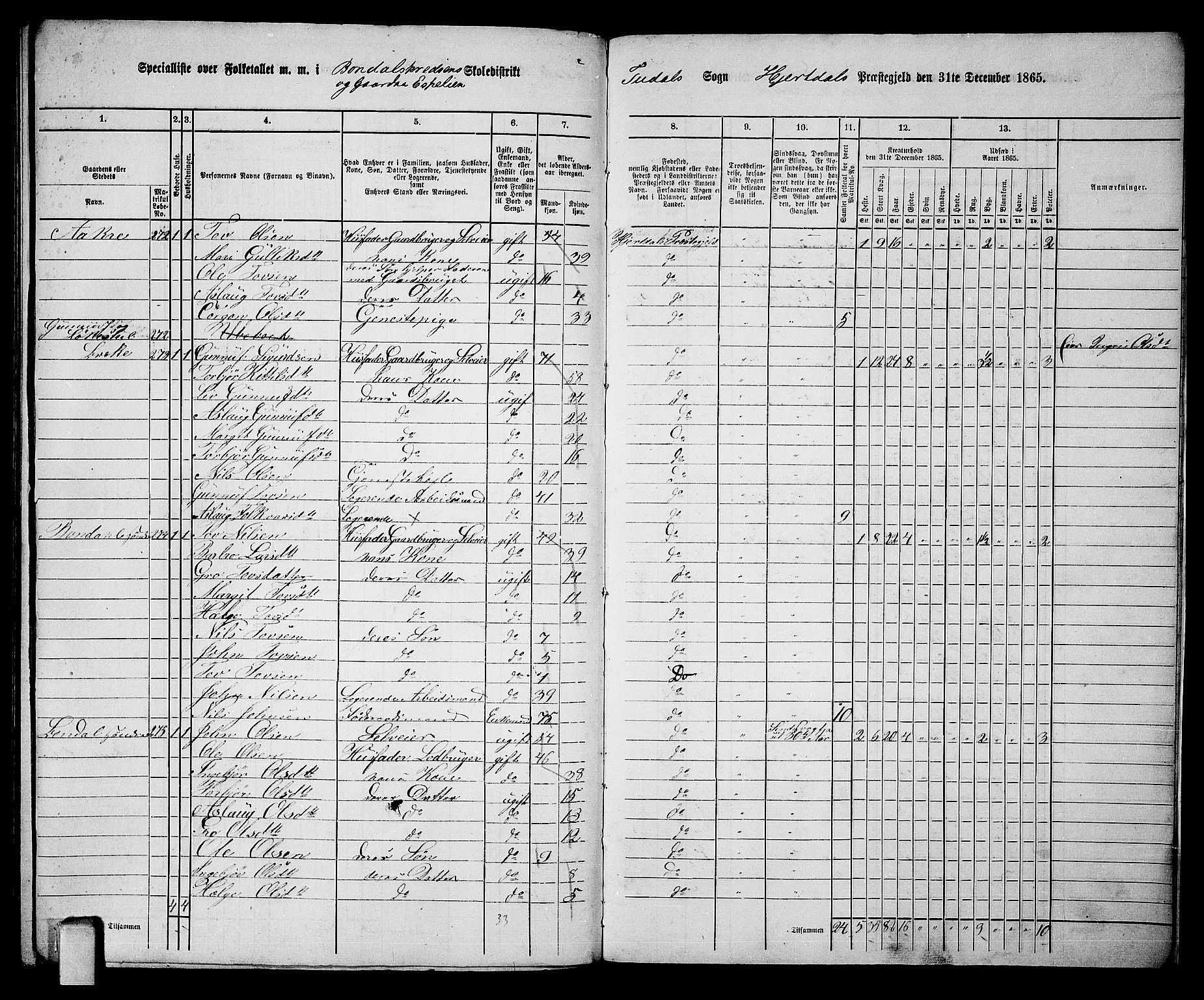 RA, 1865 census for Hjartdal, 1865, p. 136