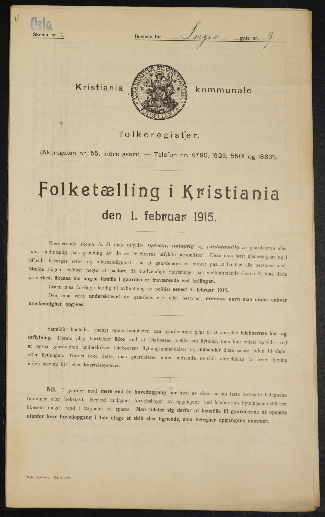 OBA, Municipal Census 1915 for Kristiania, 1915, p. 43393