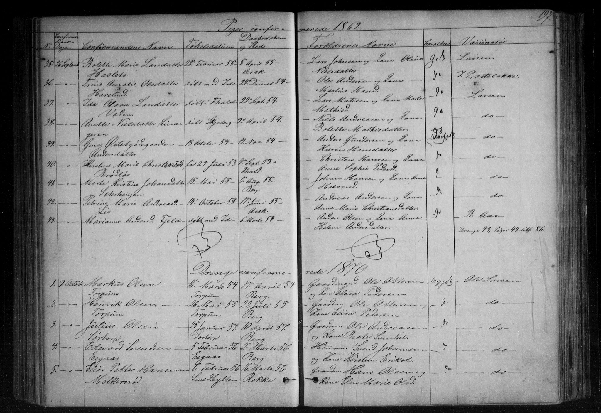 Berg prestekontor Kirkebøker, AV/SAO-A-10902/F/Fa/L0005: Parish register (official) no. I 5, 1861-1877, p. 197