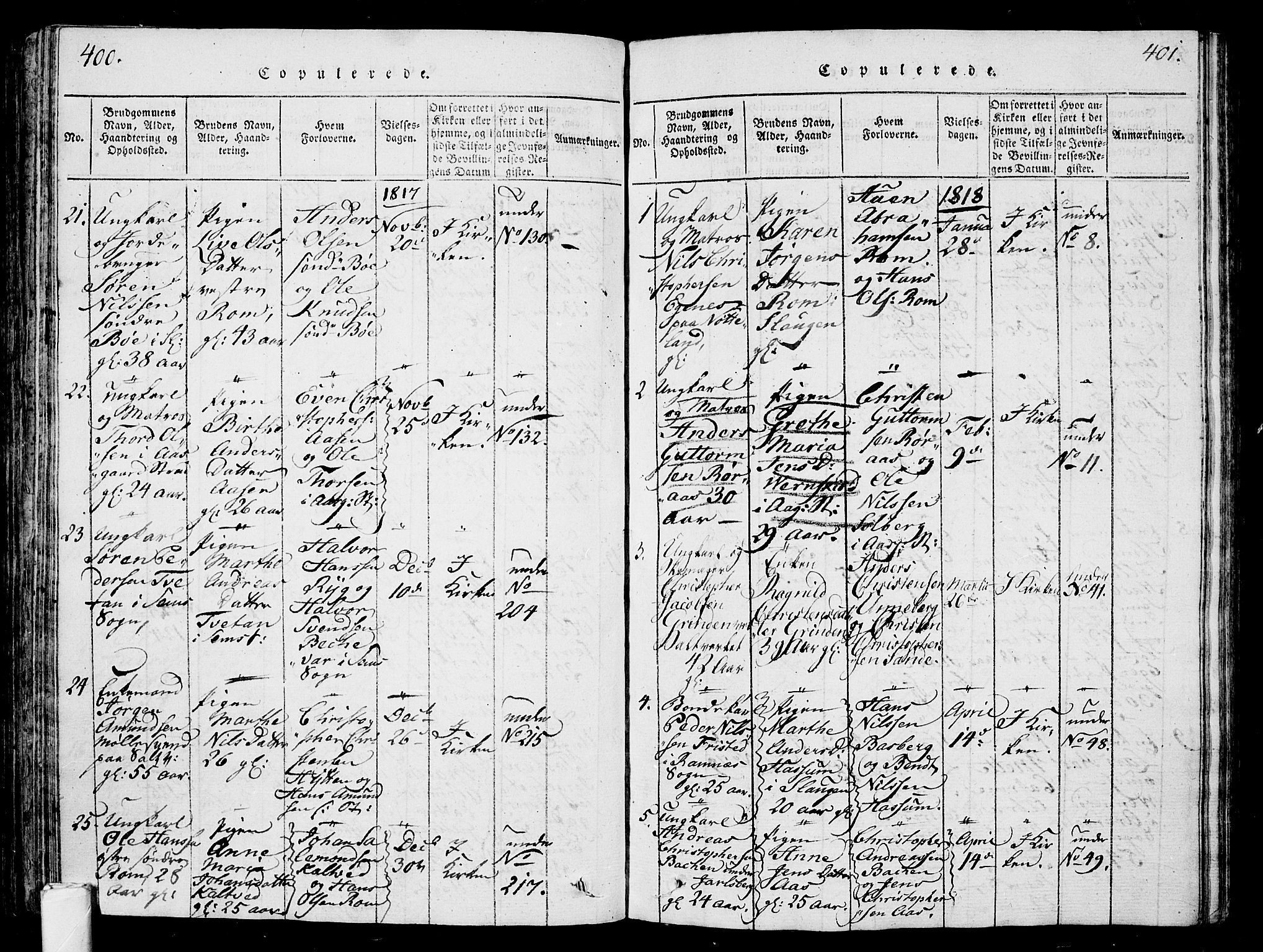 Sem kirkebøker, AV/SAKO-A-5/G/Ga/L0001: Parish register (copy) no. I 1, 1814-1825, p. 400-401