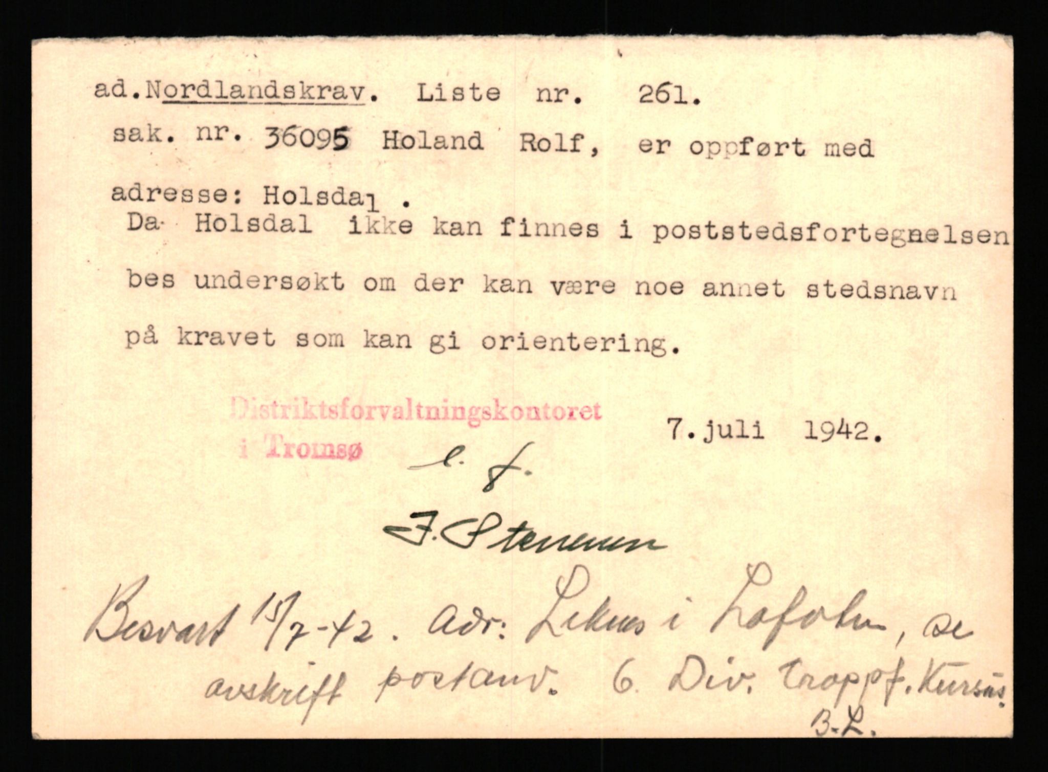 Justisdepartementet, Oppgjørsavdelingen, RA/S-1056/G/Gb/L0095: Spesiallister m.v., 1940-1943, p. 996