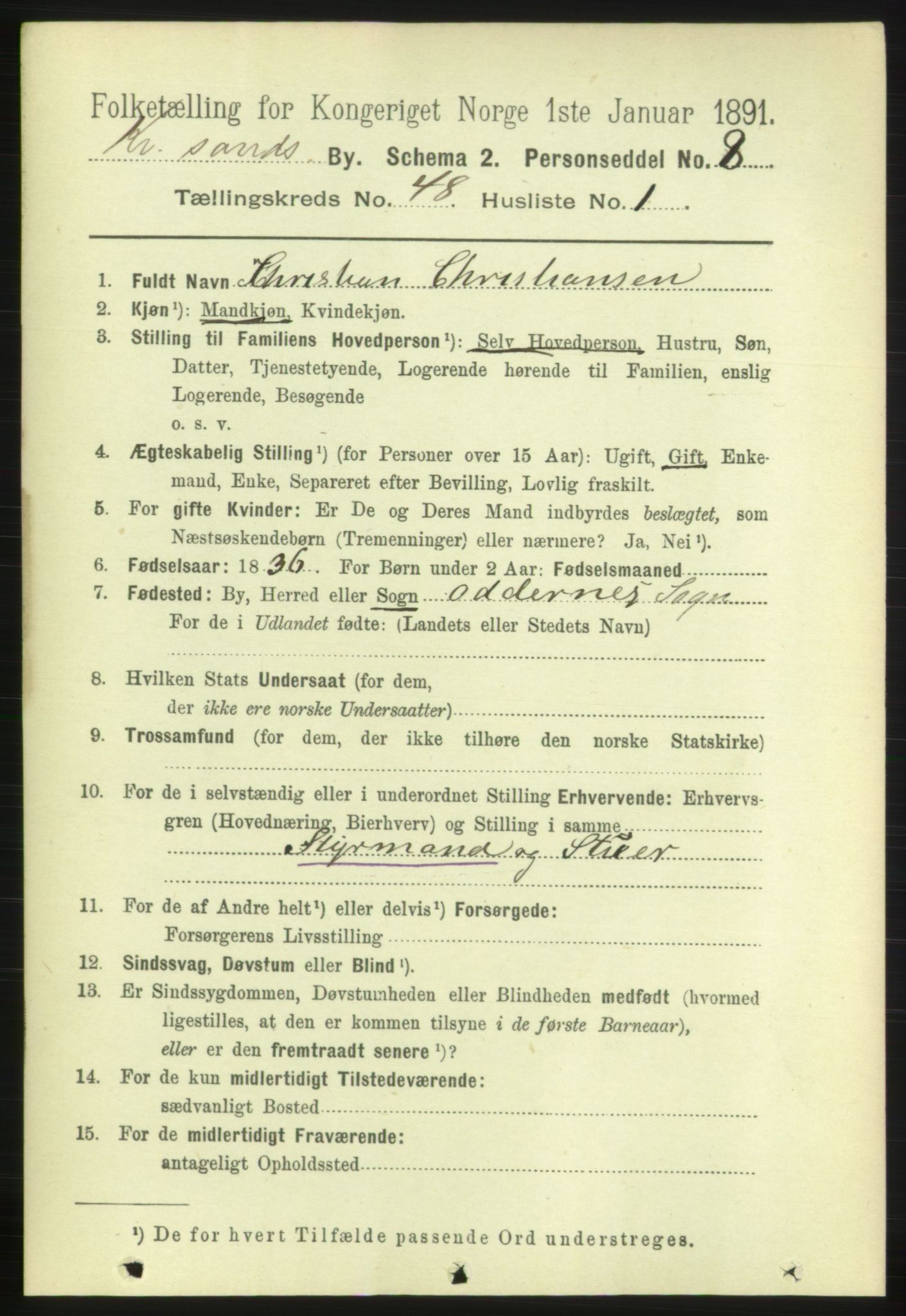 RA, 1891 census for 1001 Kristiansand, 1891, p. 14682