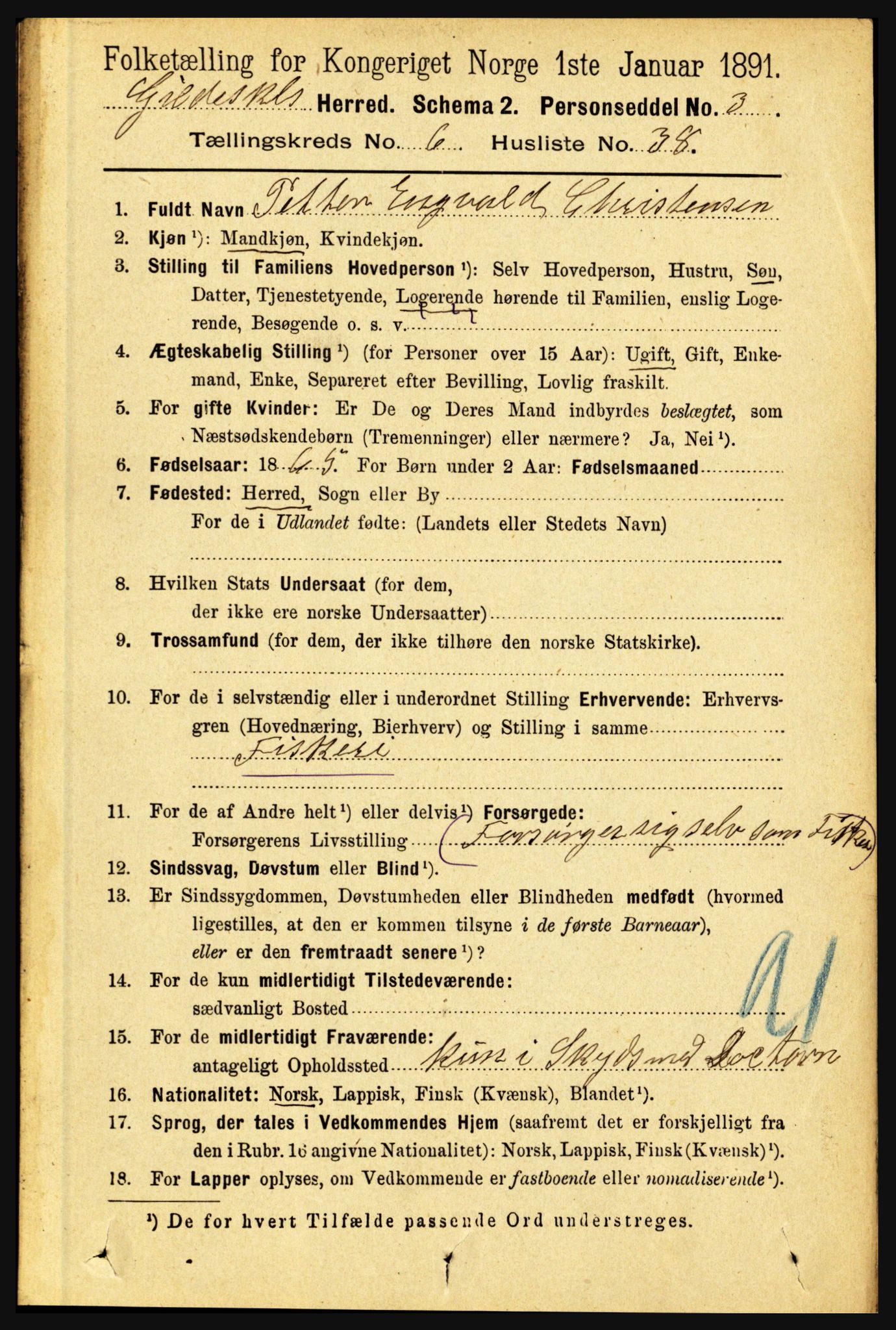 RA, 1891 census for 1838 Gildeskål, 1891, p. 2186