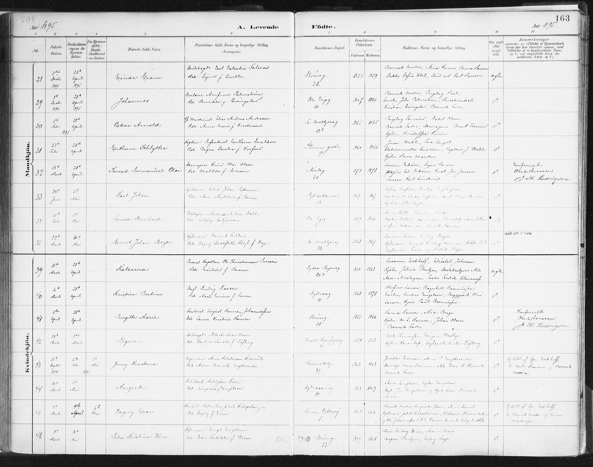 Johanneskirken sokneprestembete, SAB/A-76001/H/Haa/L0001: Parish register (official) no. A 1, 1885-1900, p. 163