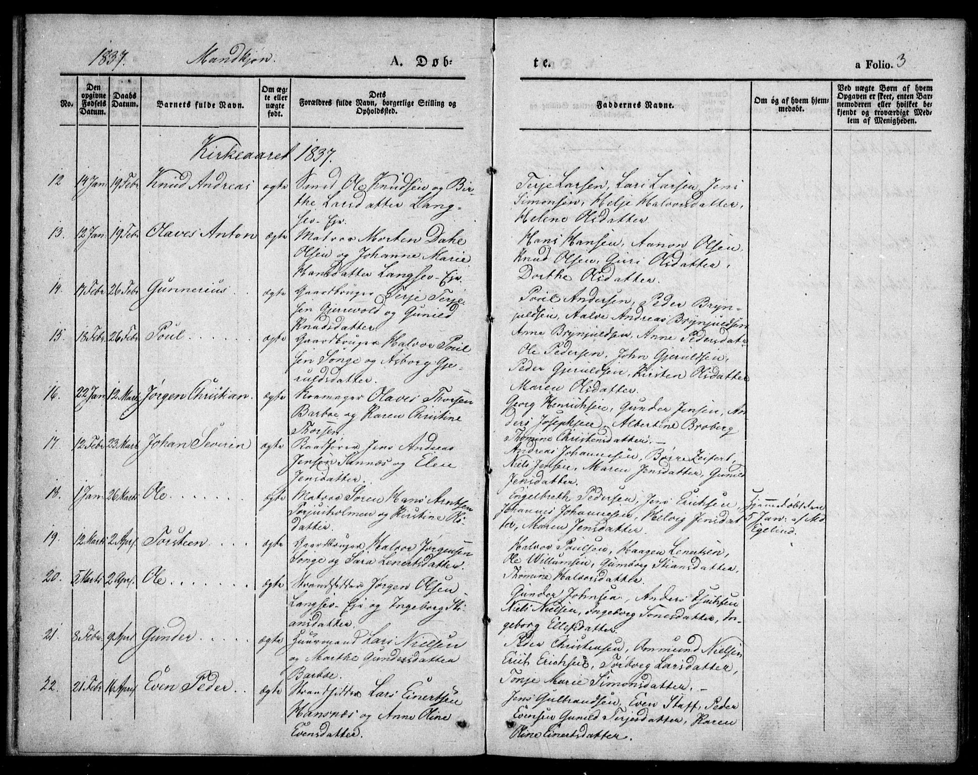 Tromøy sokneprestkontor, SAK/1111-0041/F/Fa/L0004: Parish register (official) no. A 4, 1837-1846, p. 3