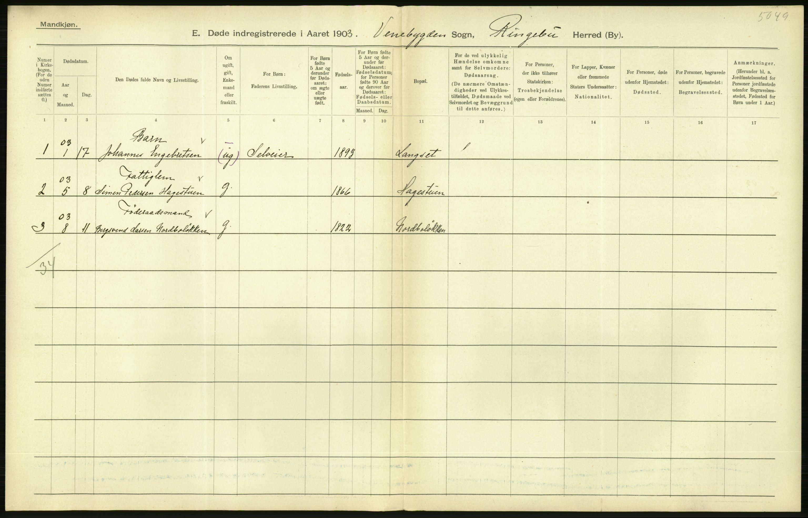 Statistisk sentralbyrå, Sosiodemografiske emner, Befolkning, AV/RA-S-2228/D/Df/Dfa/Dfaa/L0006: Kristians amt: Fødte, gifte, døde, 1903, p. 648