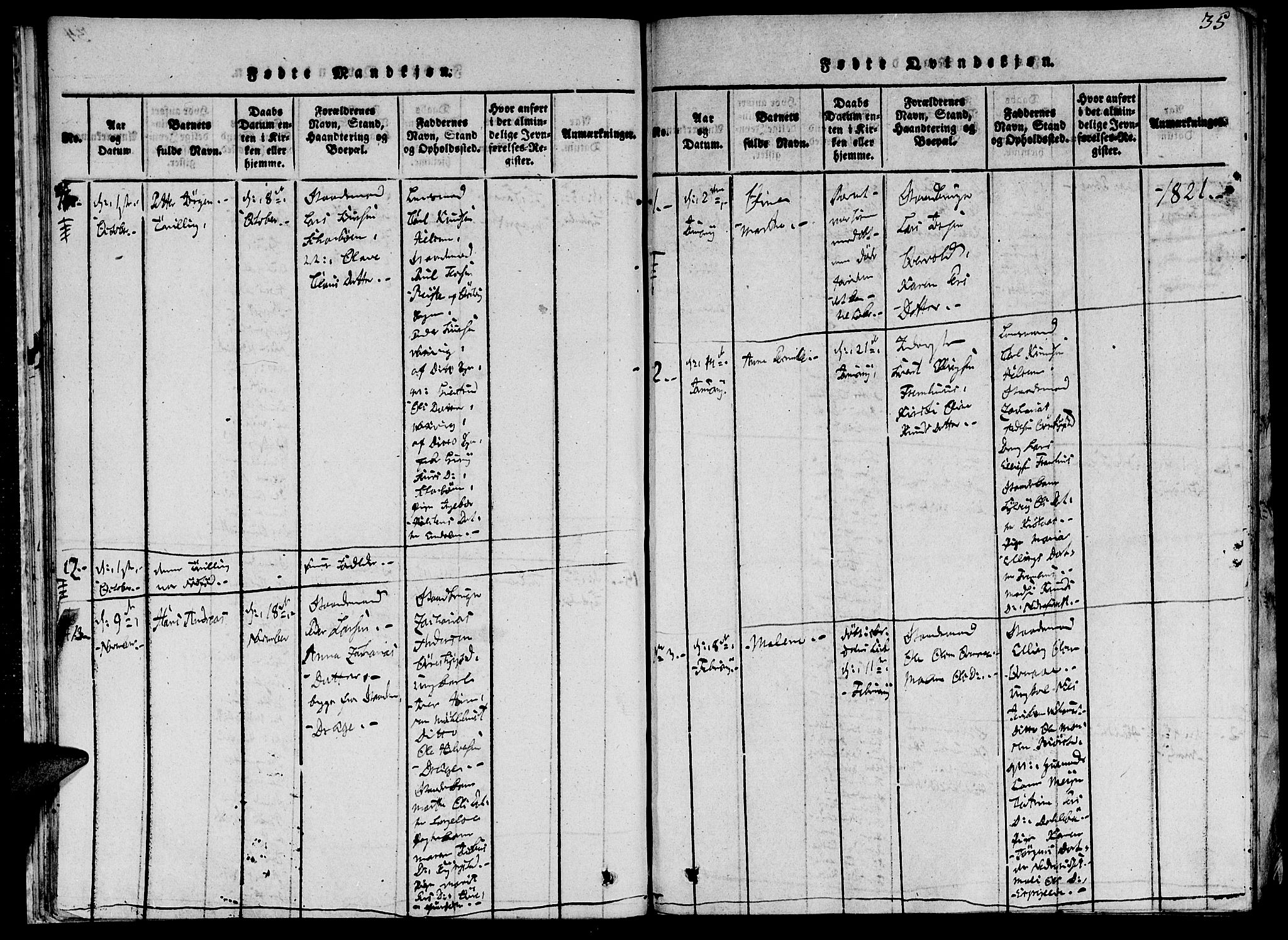 Ministerialprotokoller, klokkerbøker og fødselsregistre - Møre og Romsdal, AV/SAT-A-1454/520/L0273: Parish register (official) no. 520A03, 1817-1826, p. 35