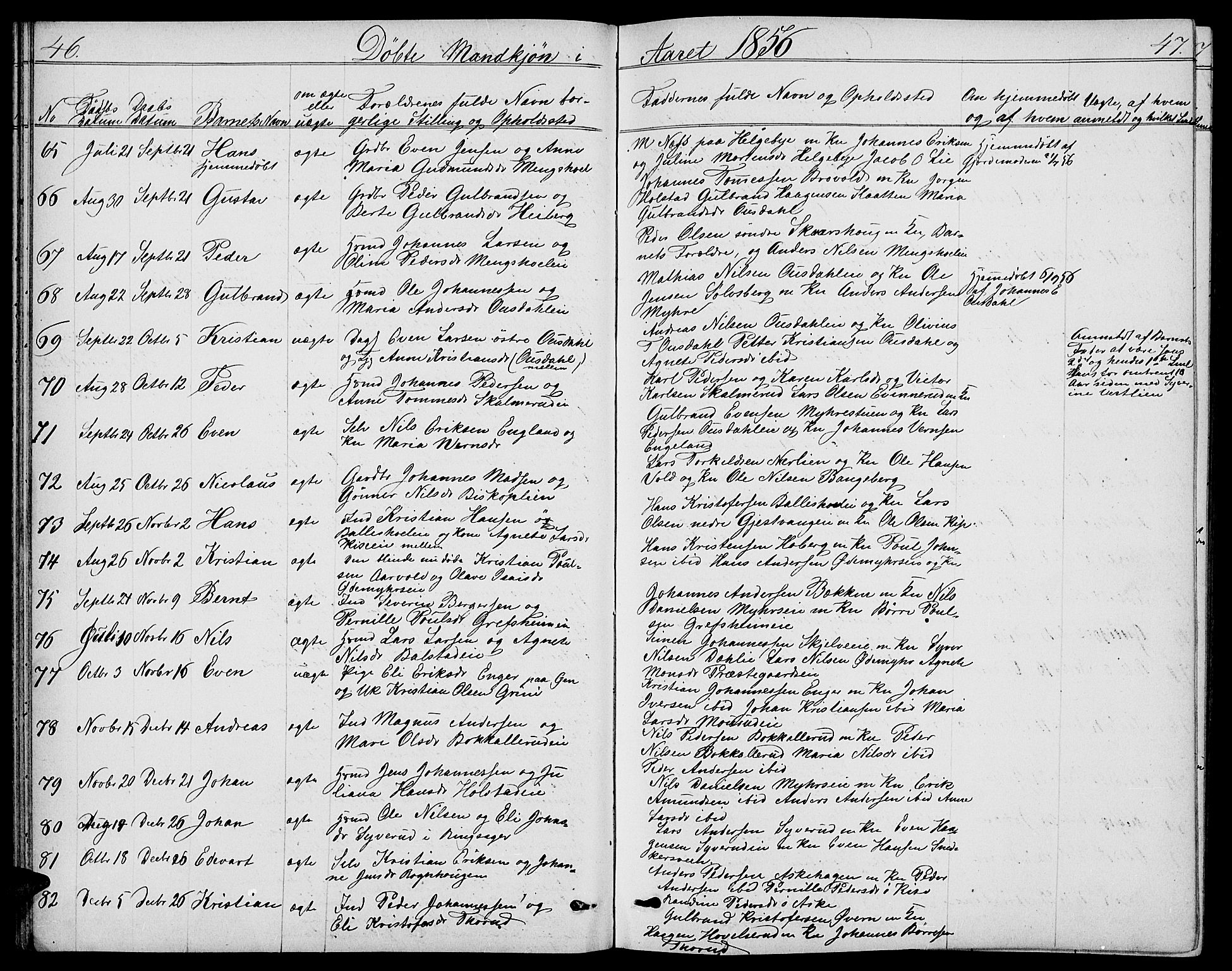 Nes prestekontor, Hedmark, AV/SAH-PREST-020/L/La/L0005: Parish register (copy) no. 5, 1852-1889, p. 46-47