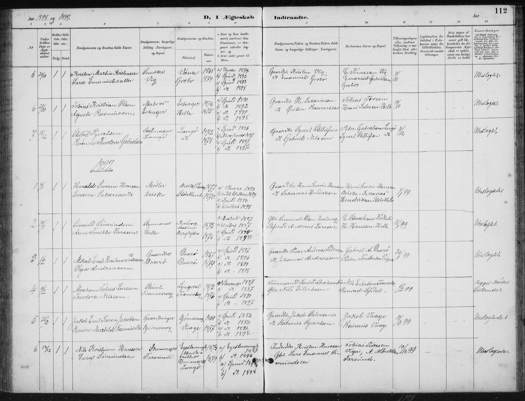 Herad sokneprestkontor, AV/SAK-1111-0018/F/Fb/Fbb/L0004: Parish register (copy) no. B 4, 1890-1935, p. 112