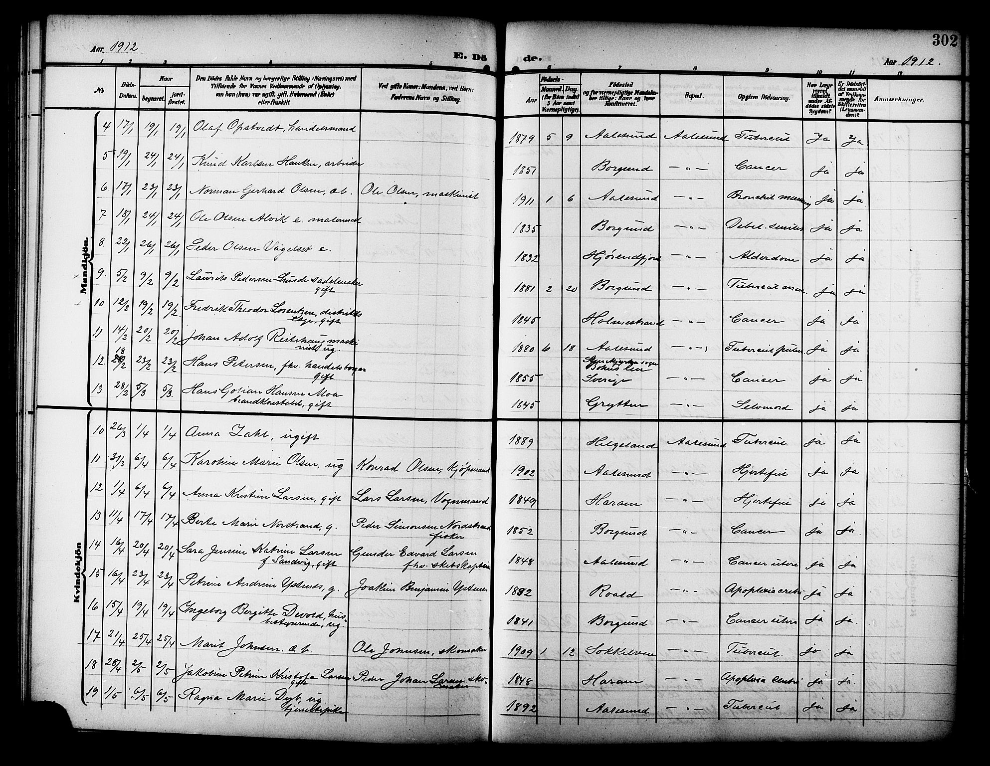 Ministerialprotokoller, klokkerbøker og fødselsregistre - Møre og Romsdal, SAT/A-1454/529/L0470: Parish register (copy) no. 529C07, 1907-1917, p. 302