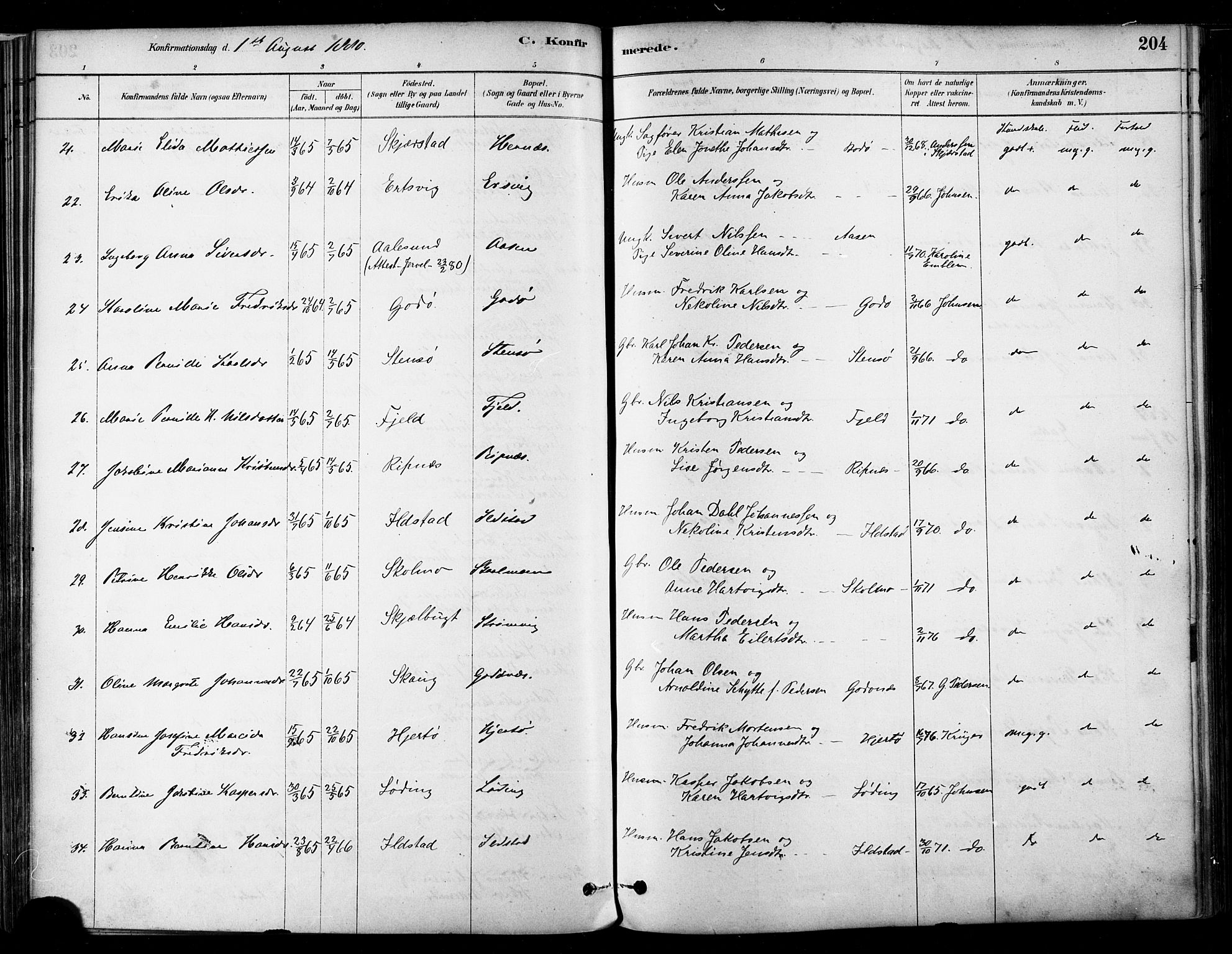 Ministerialprotokoller, klokkerbøker og fødselsregistre - Nordland, SAT/A-1459/802/L0054: Parish register (official) no. 802A01, 1879-1893, p. 204