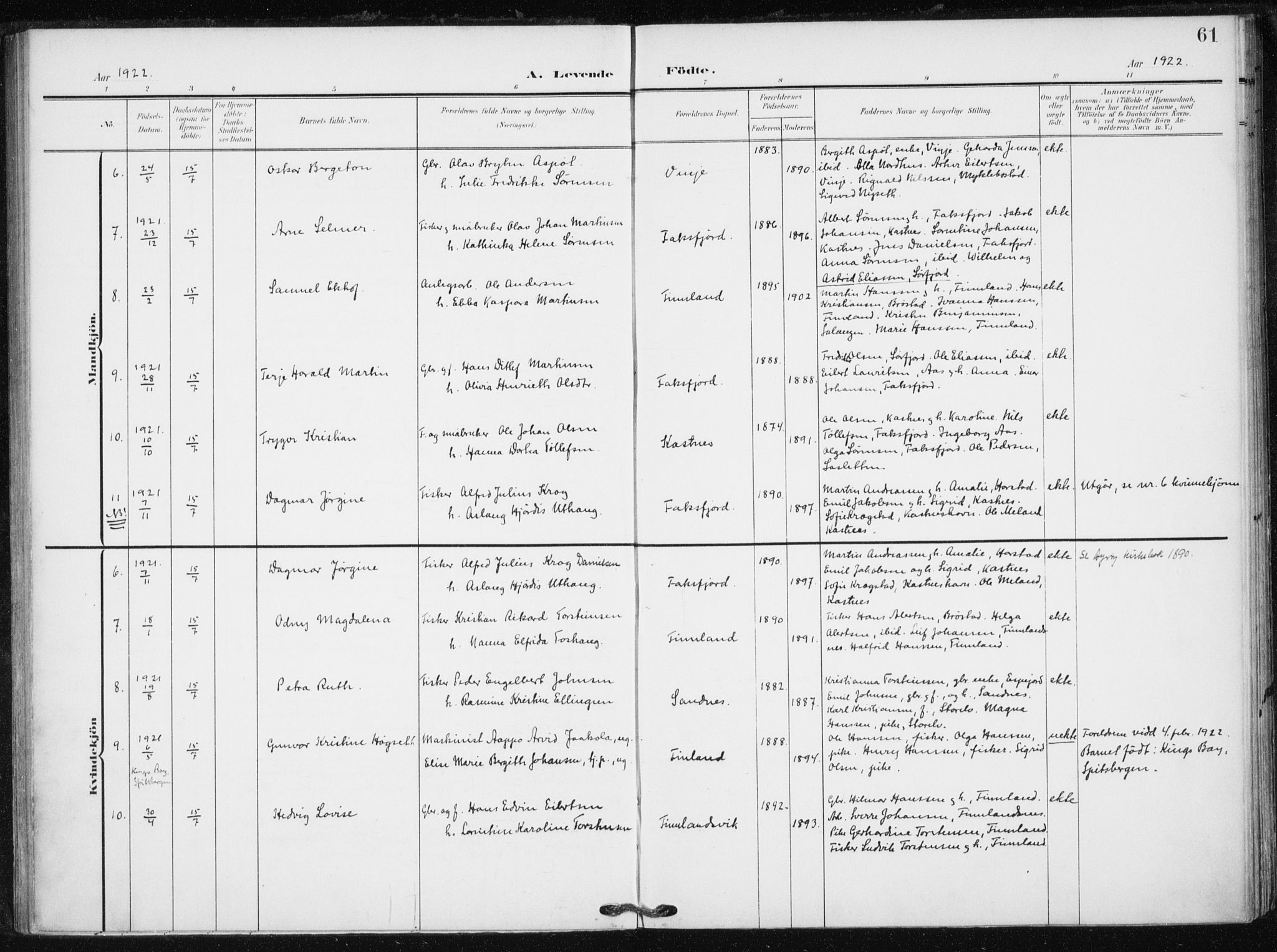 Tranøy sokneprestkontor, AV/SATØ-S-1313/I/Ia/Iaa/L0013kirke: Parish register (official) no. 13, 1905-1922, p. 61