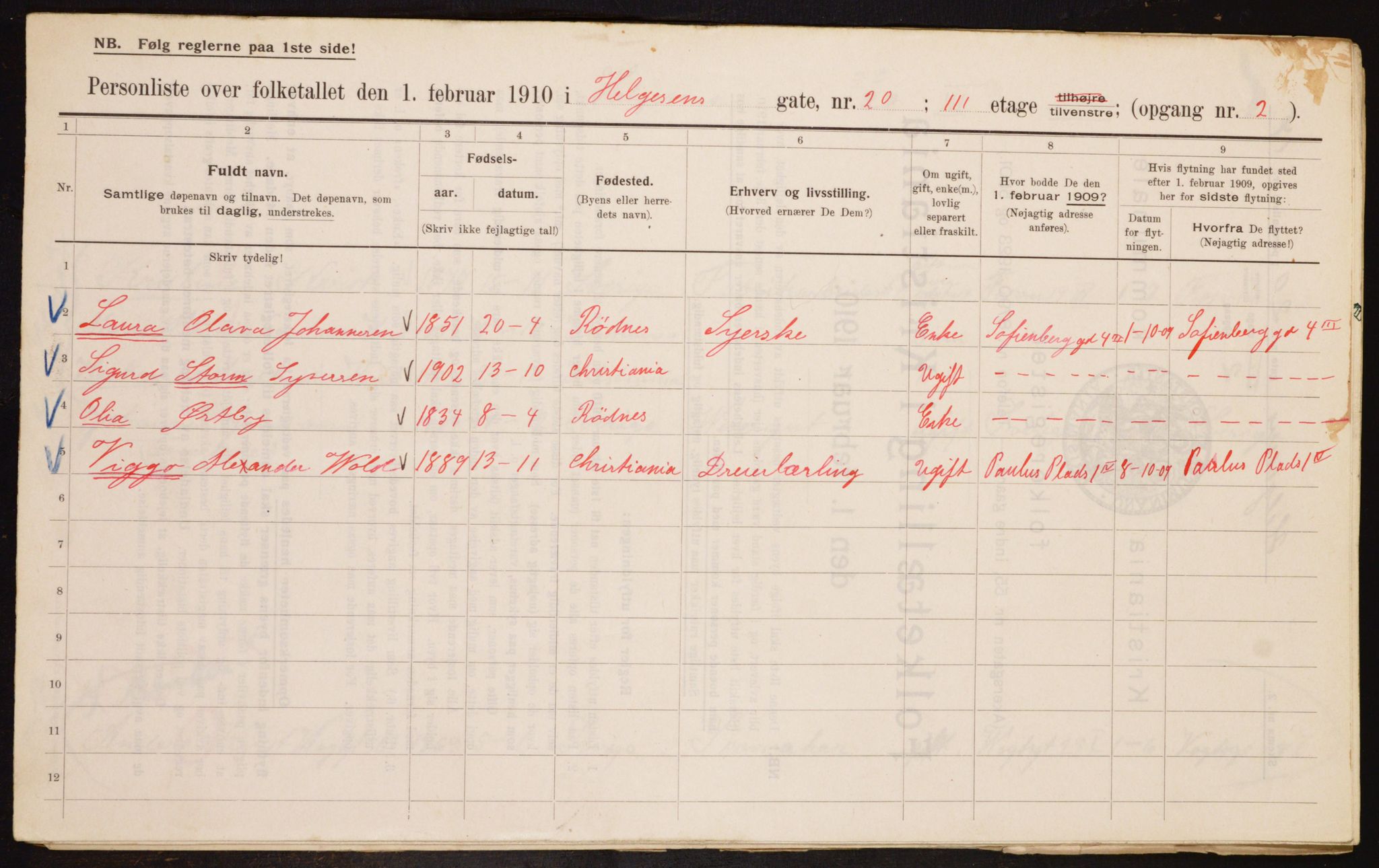 OBA, Municipal Census 1910 for Kristiania, 1910, p. 36650