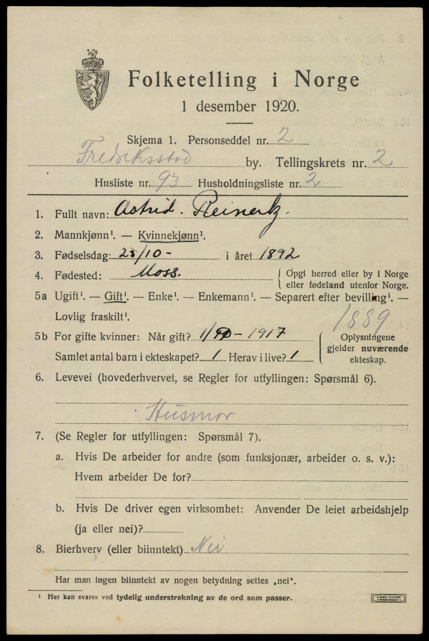 SAO, 1920 census for Fredrikstad, 1920, p. 14913