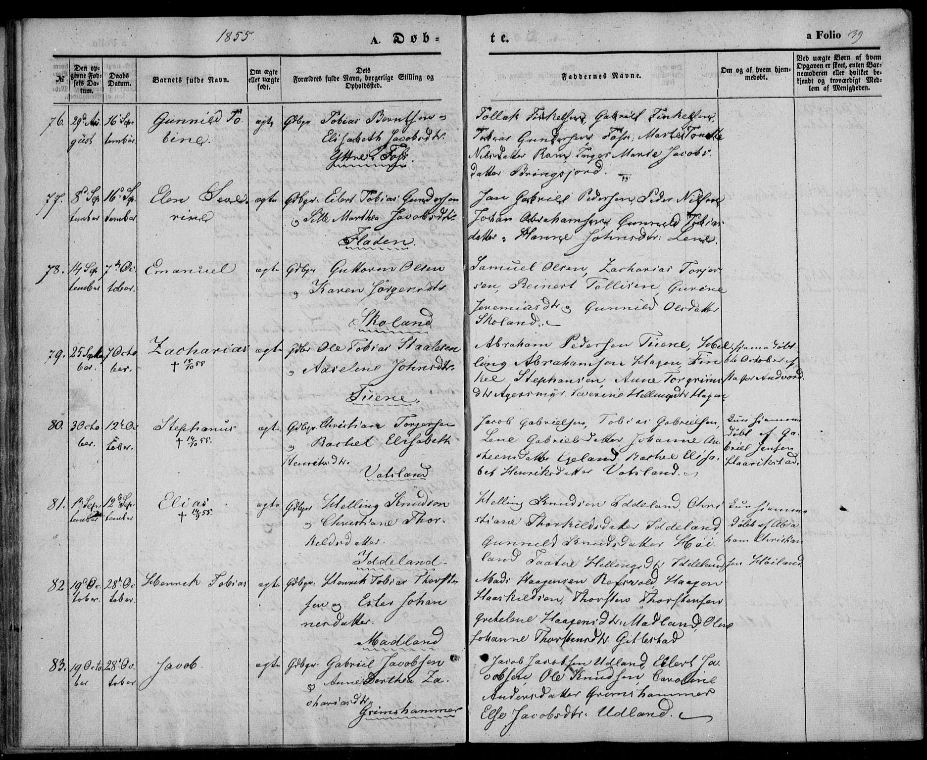 Lyngdal sokneprestkontor, AV/SAK-1111-0029/F/Fa/Fac/L0009: Parish register (official) no. A 9, 1852-1864, p. 39