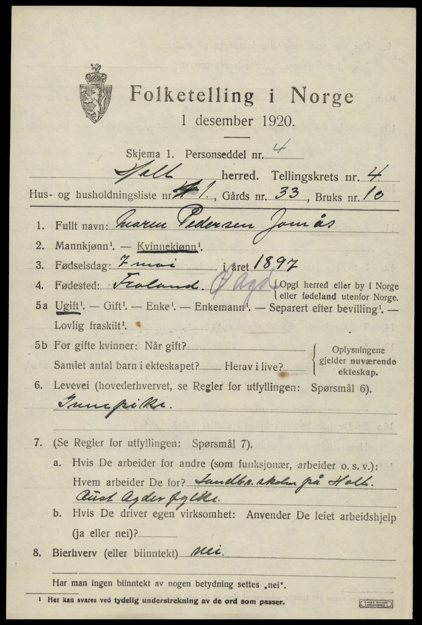 SAK, 1920 census for Holt, 1920, p. 2814