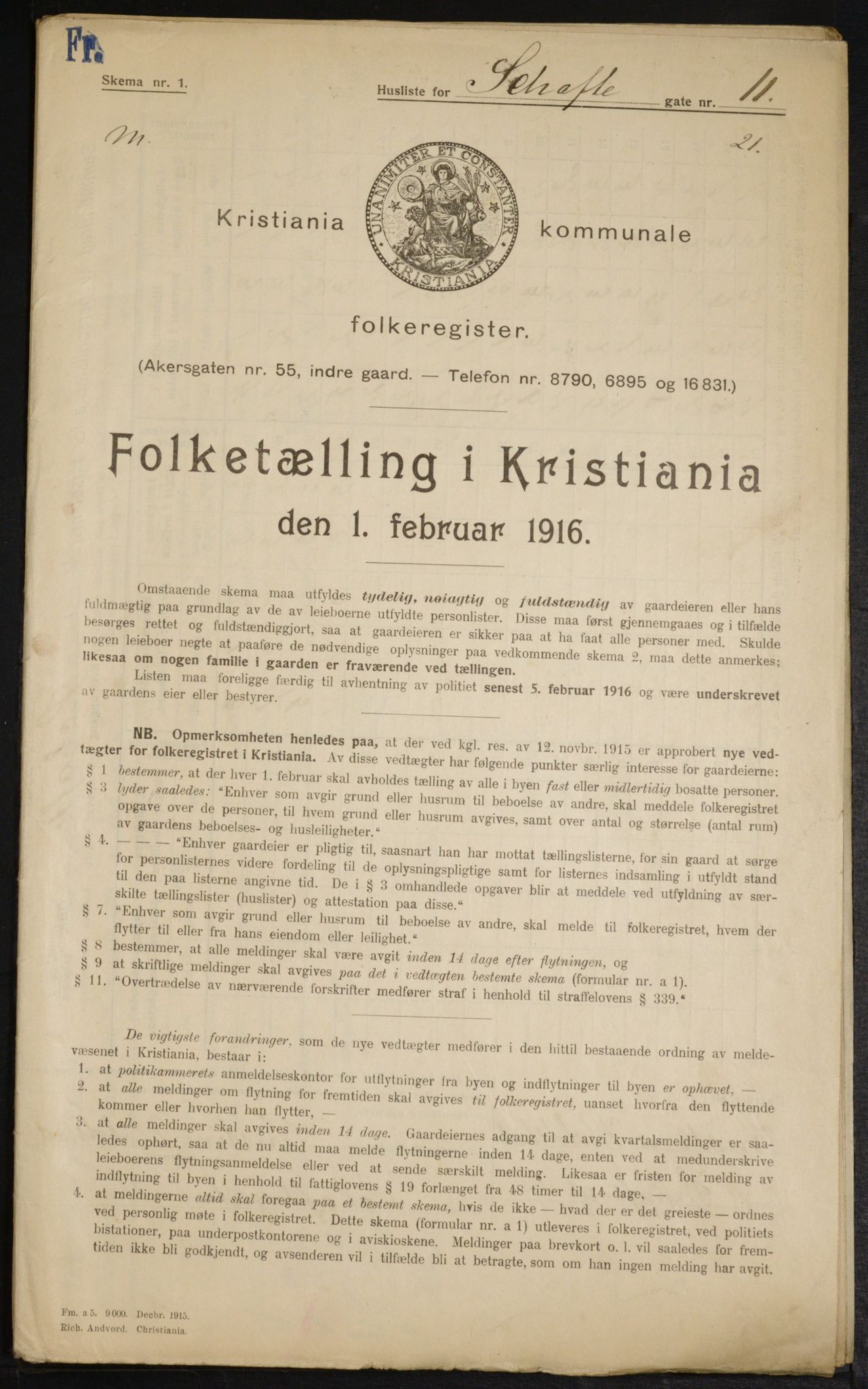 OBA, Municipal Census 1916 for Kristiania, 1916, p. 91565