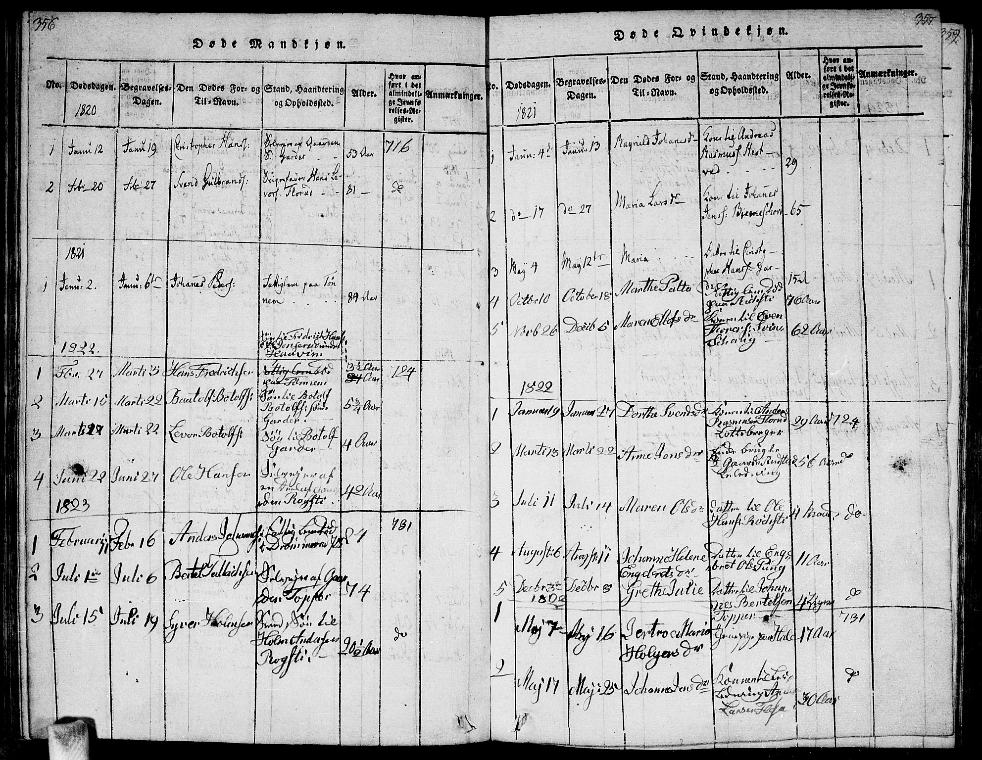 Vestby prestekontor Kirkebøker, AV/SAO-A-10893/G/Ga/L0001: Parish register (copy) no. I 1, 1814-1827, p. 356-357