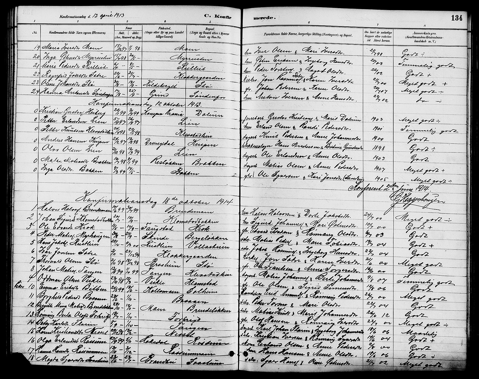 Nord-Fron prestekontor, SAH/PREST-080/H/Ha/Hab/L0006: Parish register (copy) no. 6, 1887-1914, p. 134