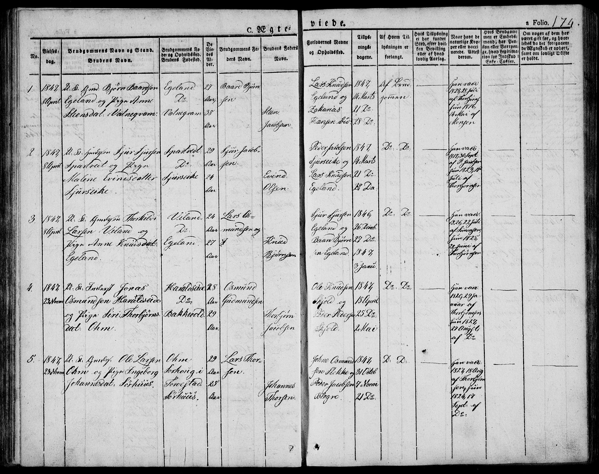 Skjold sokneprestkontor, AV/SAST-A-101847/H/Ha/Haa/L0005: Parish register (official) no. A 5, 1830-1856, p. 174