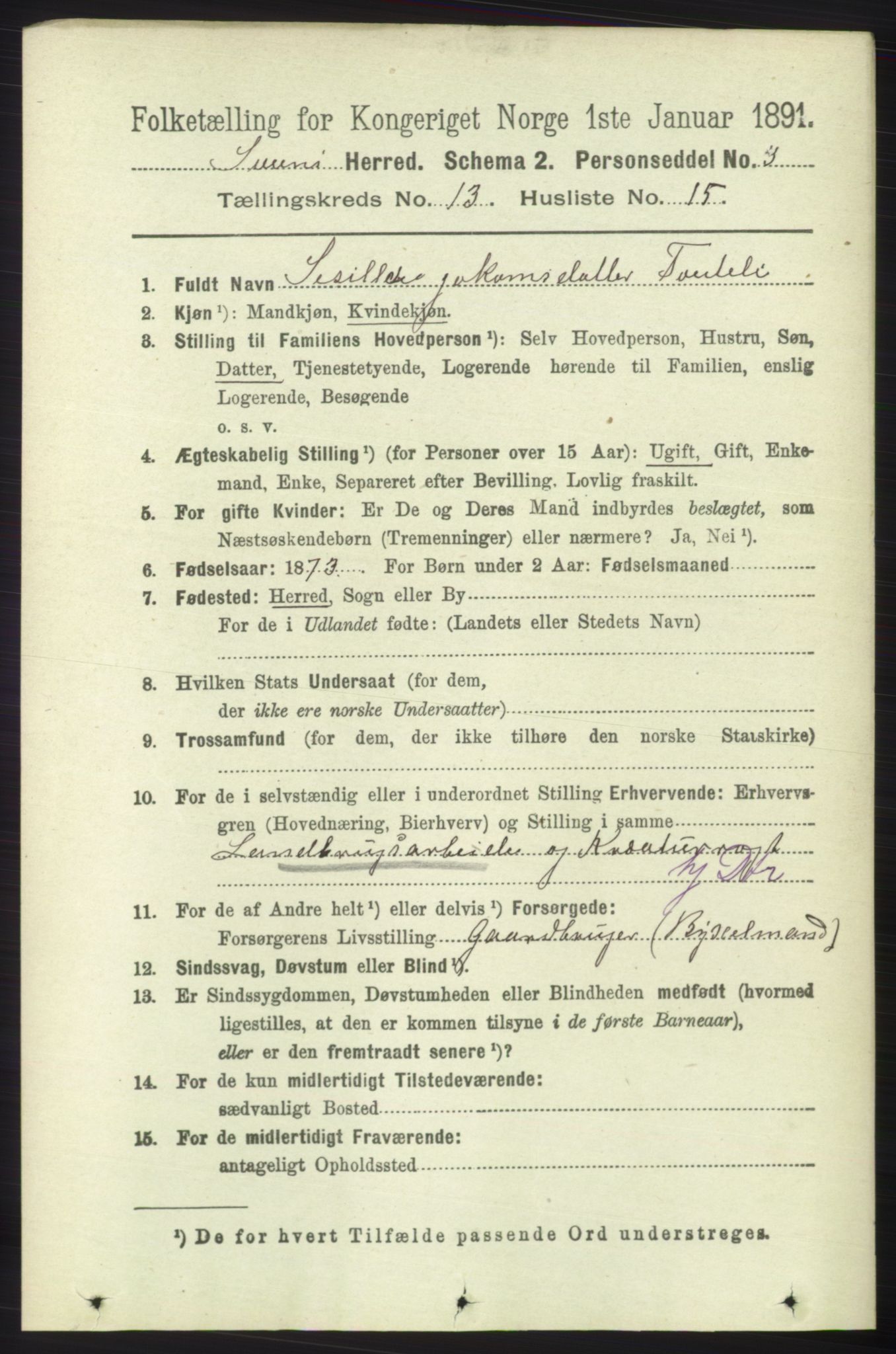 RA, 1891 census for 1216 Sveio, 1891, p. 3742