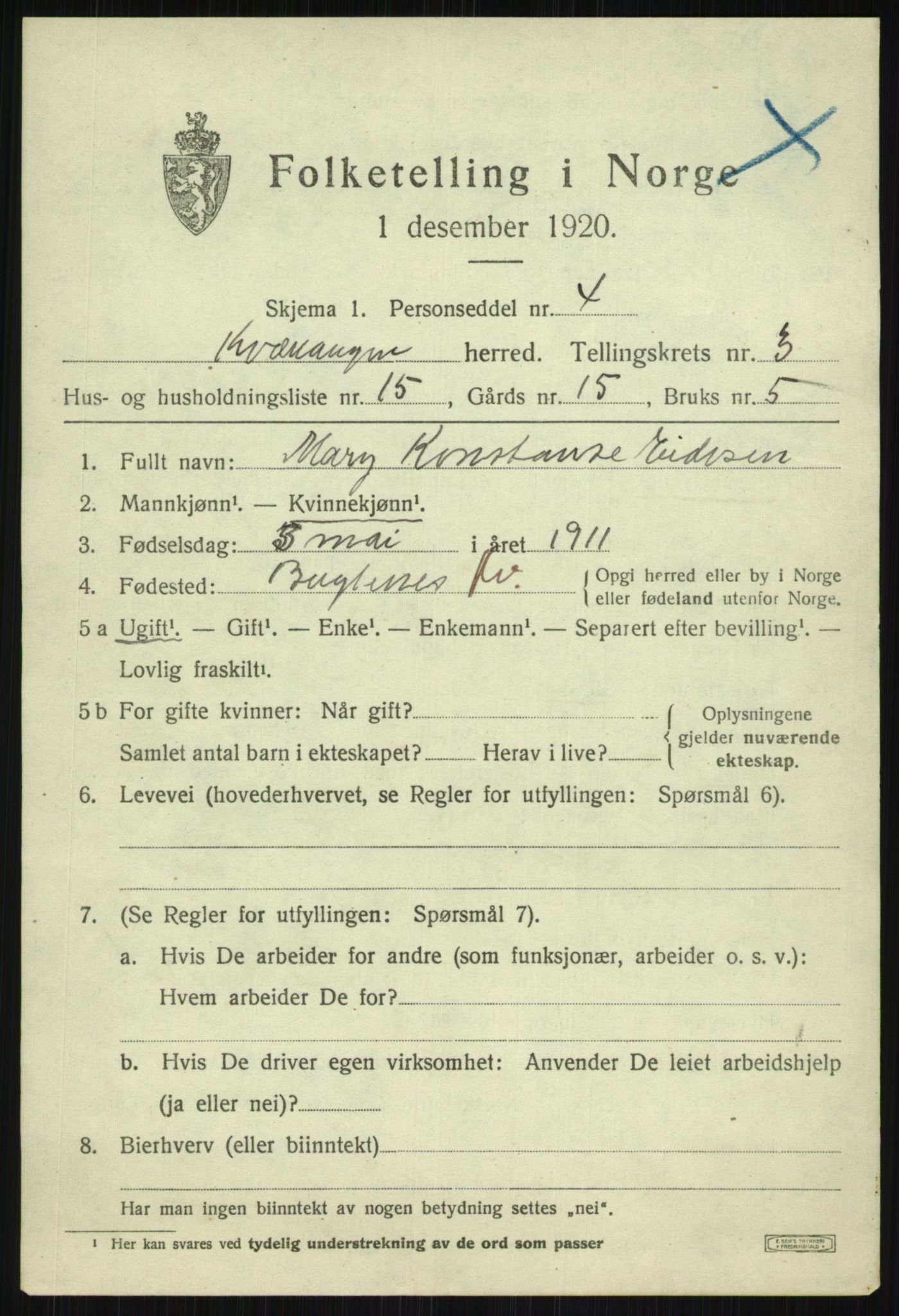 SATØ, 1920 census for Kvænangen, 1920, p. 1928