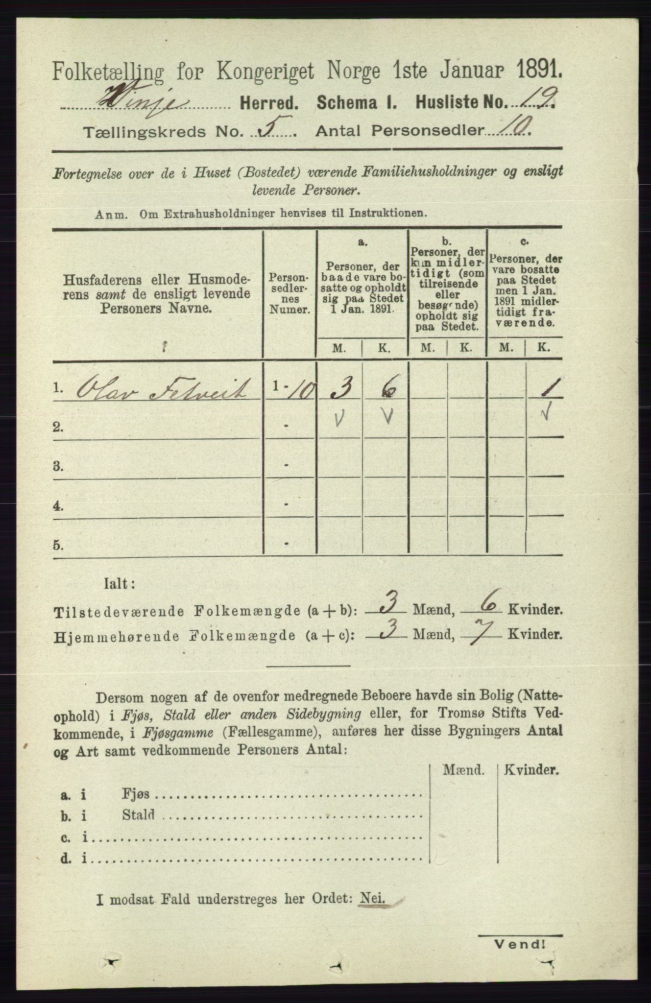 RA, 1891 census for 0834 Vinje, 1891, p. 1024