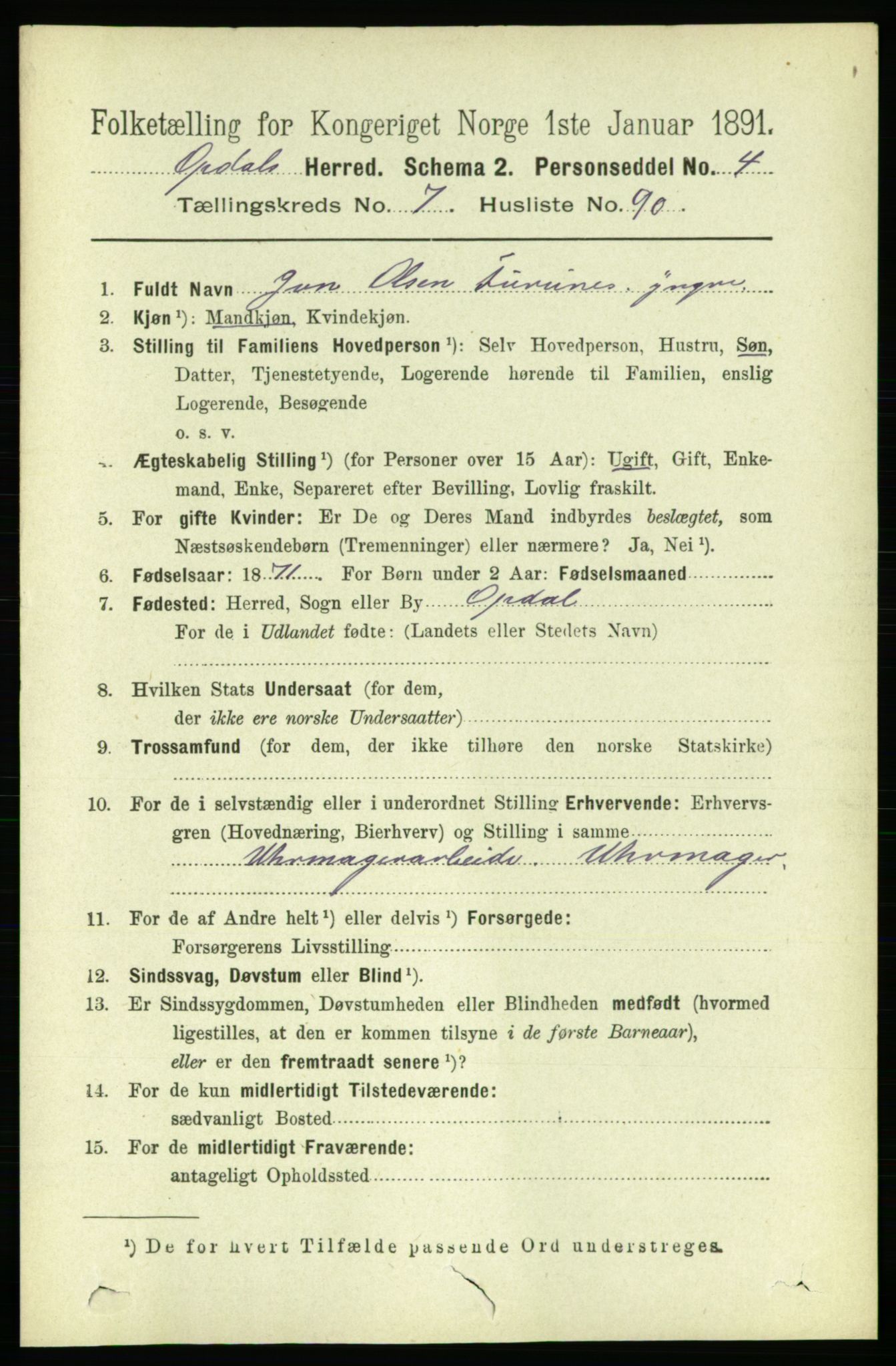 RA, 1891 census for 1634 Oppdal, 1891, p. 4041