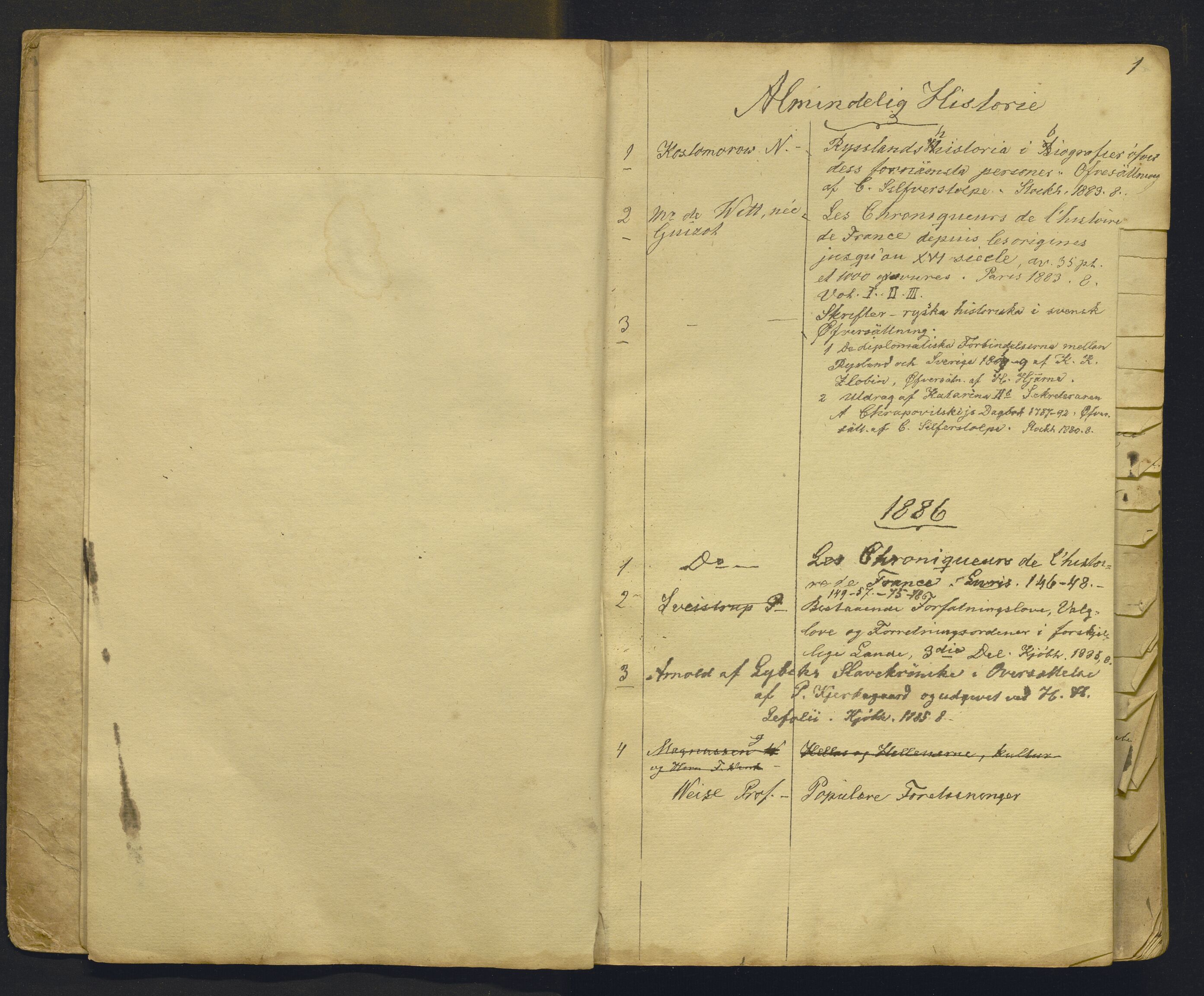 Bergens Museum, AV/SAB-A-17301/05/G/Gb/L0001: Tilleggskatalog ved Historisk-Antikvarisk avdeling, 1883-1888, p. 1