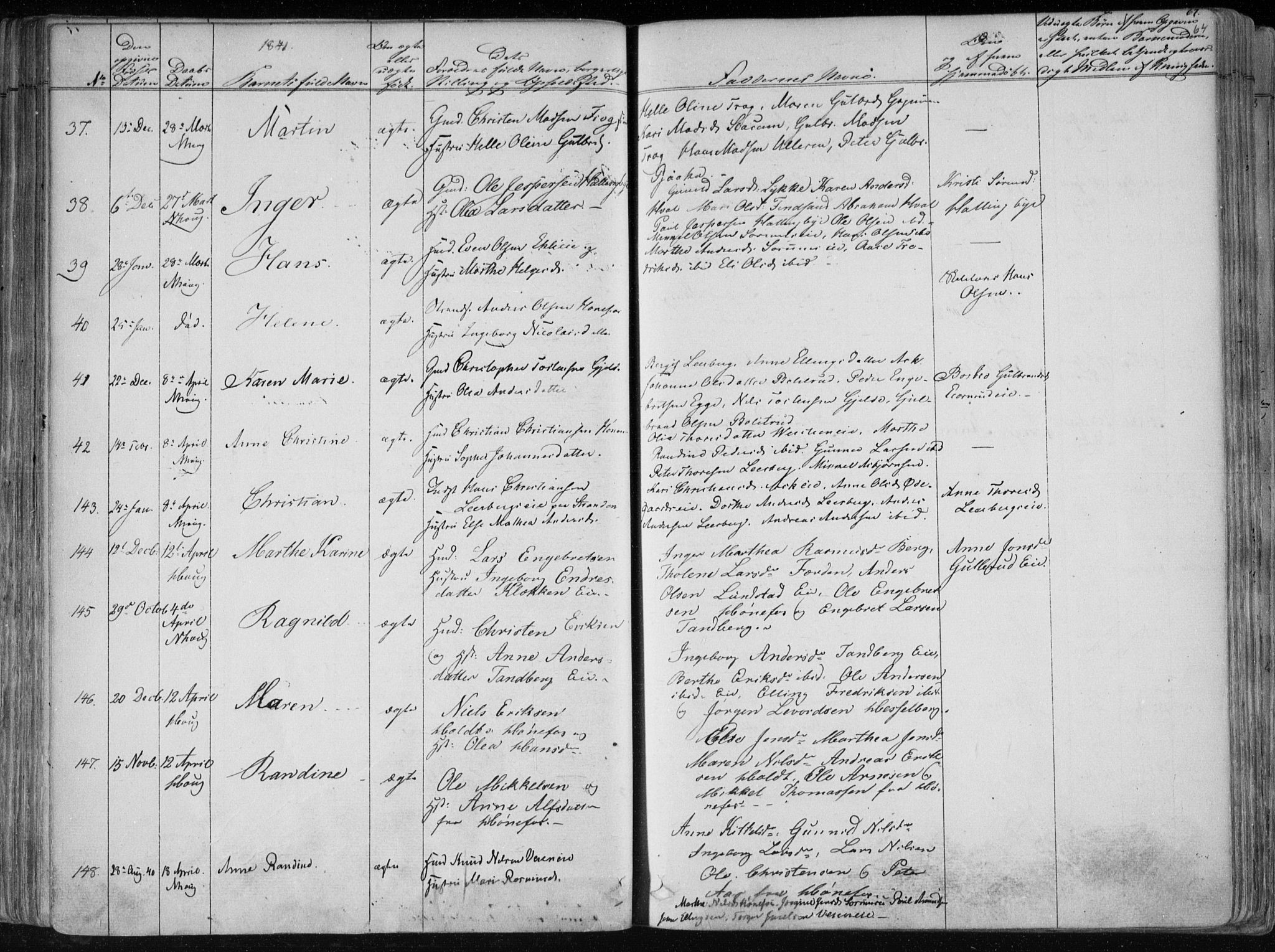 Norderhov kirkebøker, SAKO/A-237/F/Fa/L0010: Parish register (official) no. 10, 1837-1847, p. 64
