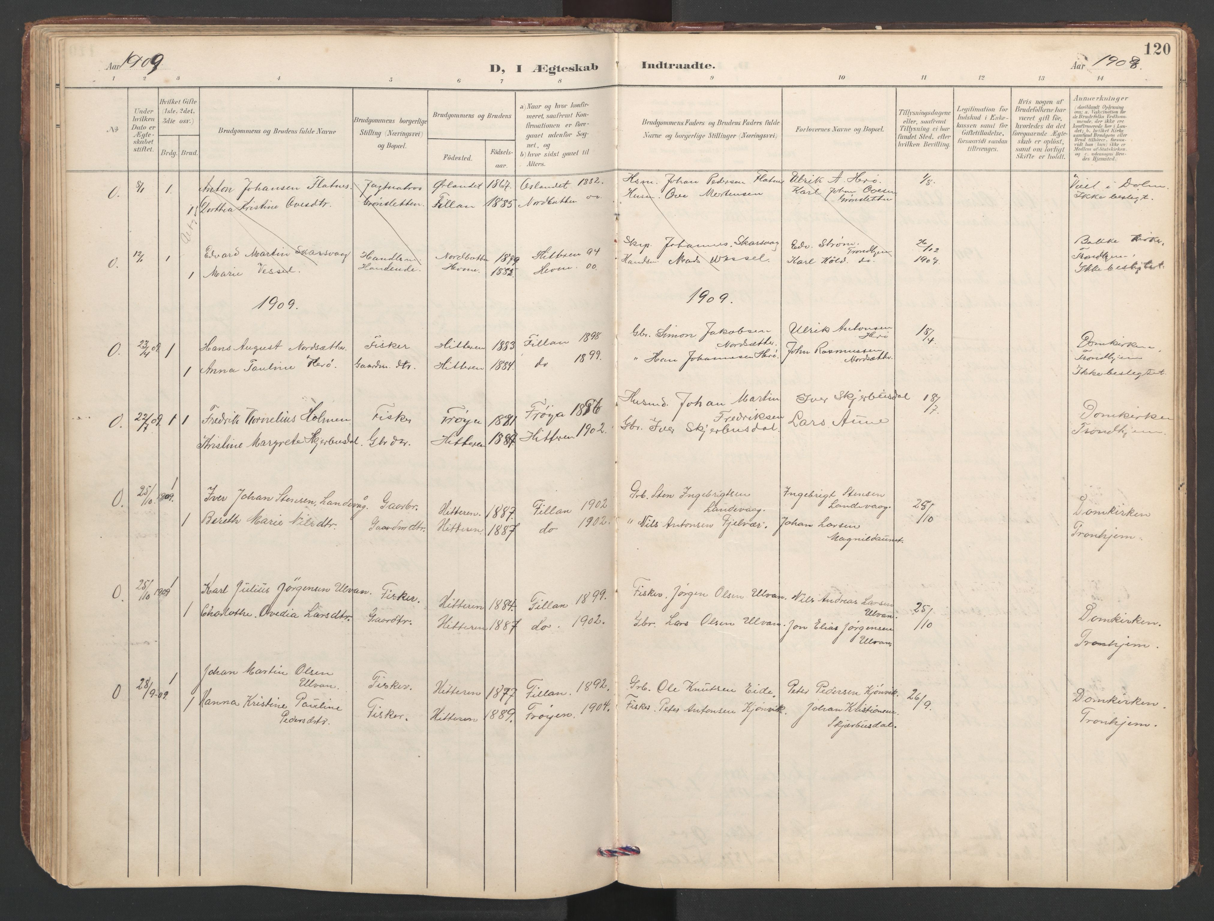 Ministerialprotokoller, klokkerbøker og fødselsregistre - Sør-Trøndelag, SAT/A-1456/638/L0571: Parish register (copy) no. 638C03, 1901-1930, p. 120