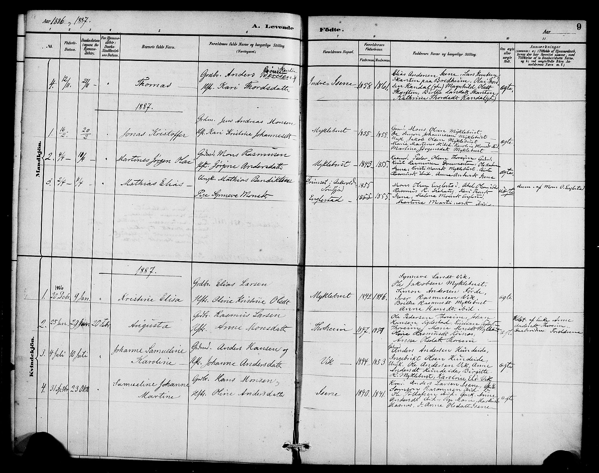 Davik sokneprestembete, AV/SAB-A-79701/H/Haa/Haae/L0001: Parish register (official) no. E 1, 1882-1900, p. 9