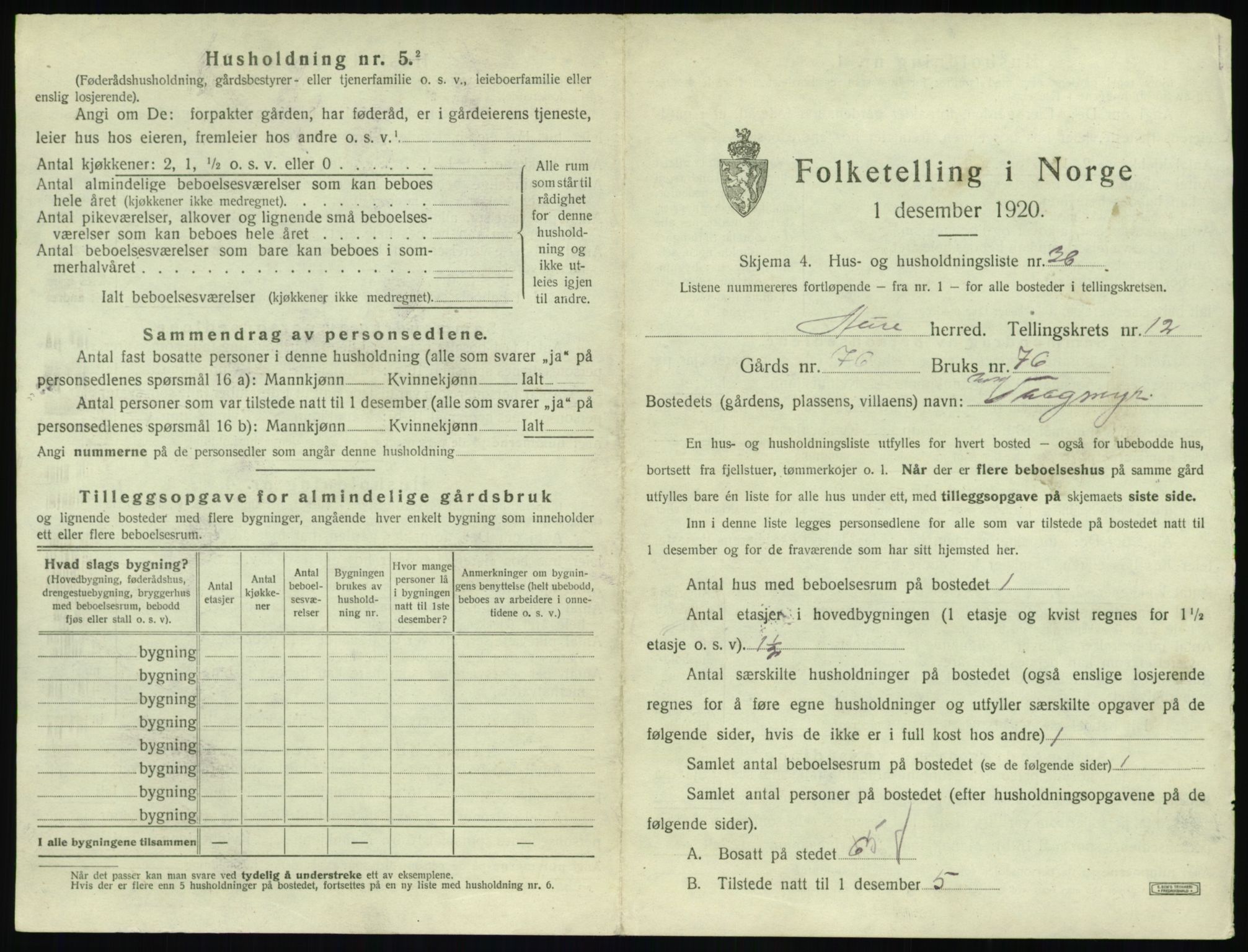 SAT, 1920 census for Aure, 1920, p. 764