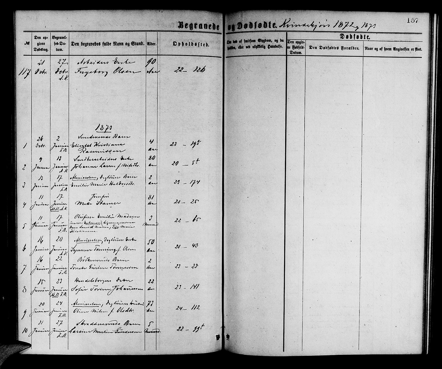 Korskirken sokneprestembete, SAB/A-76101/H/Hab: Parish register (copy) no. E 3, 1871-1883, p. 157