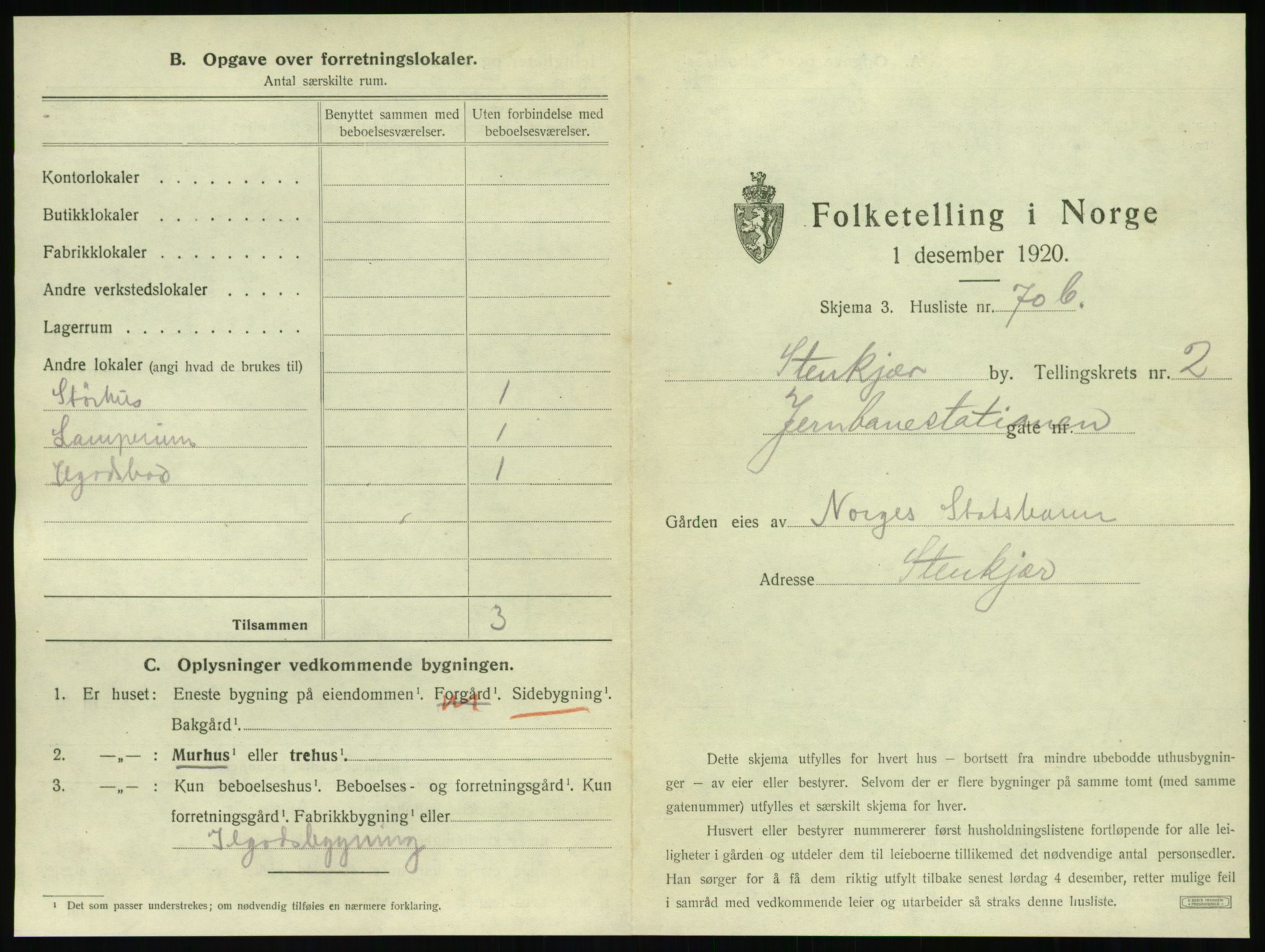 SAT, 1920 census for Steinkjer, 1920, p. 410