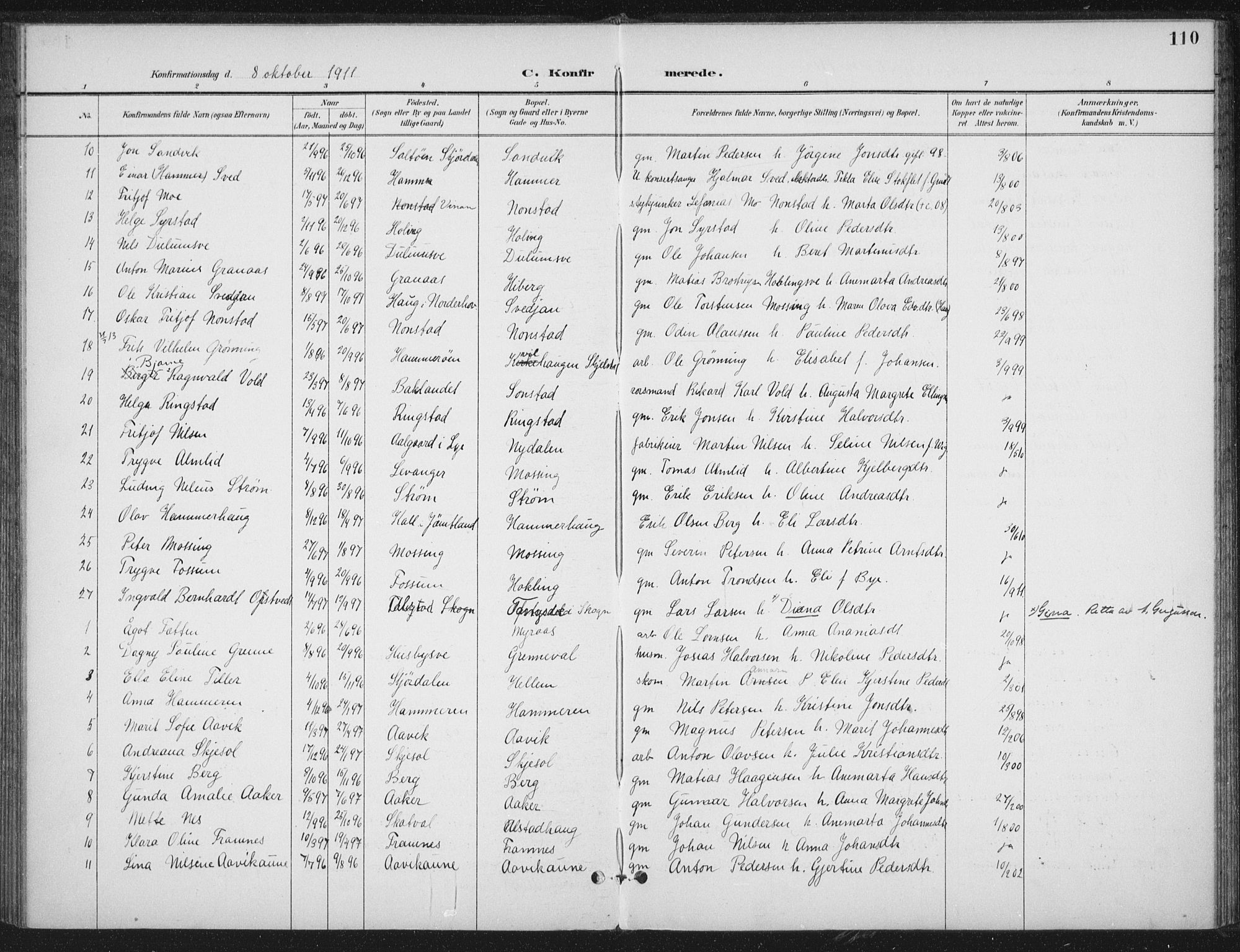 Ministerialprotokoller, klokkerbøker og fødselsregistre - Nord-Trøndelag, AV/SAT-A-1458/714/L0131: Parish register (official) no. 714A02, 1896-1918, p. 110