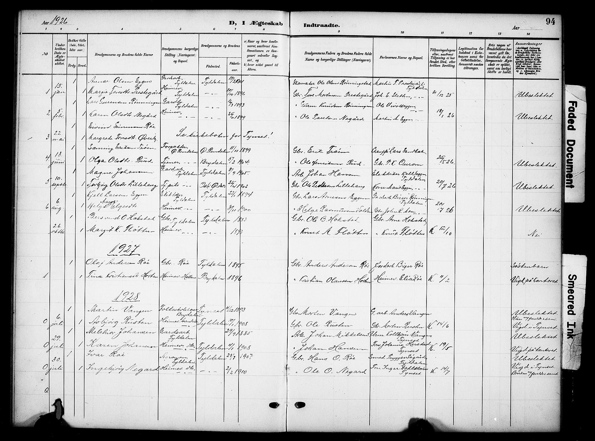 Tynset prestekontor, AV/SAH-PREST-058/H/Ha/Hab/L0010: Parish register (copy) no. 10, 1902-1929, p. 94