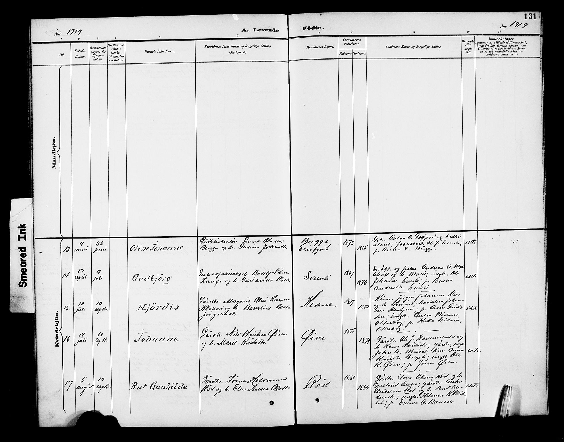Ministerialprotokoller, klokkerbøker og fødselsregistre - Møre og Romsdal, SAT/A-1454/551/L0632: Parish register (copy) no. 551C04, 1894-1920, p. 131