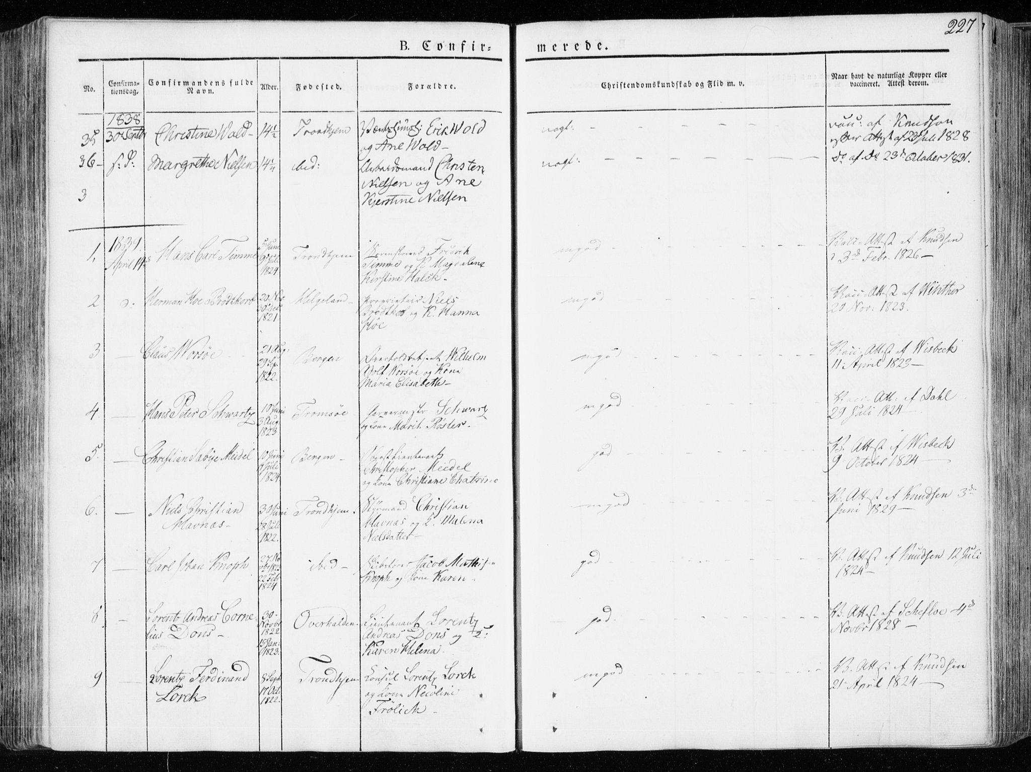 Ministerialprotokoller, klokkerbøker og fødselsregistre - Sør-Trøndelag, SAT/A-1456/601/L0047: Parish register (official) no. 601A15, 1831-1839, p. 227