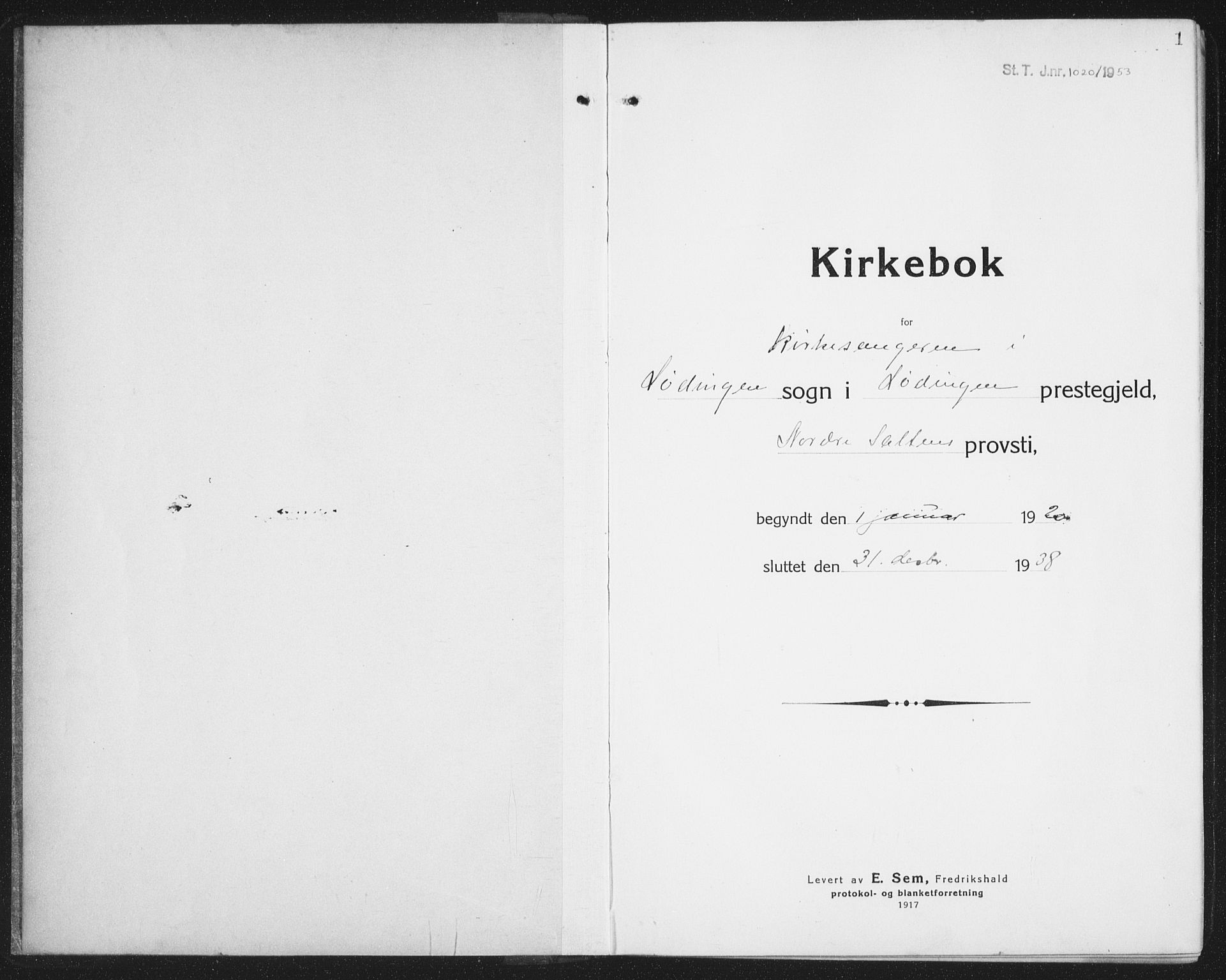 Ministerialprotokoller, klokkerbøker og fødselsregistre - Nordland, AV/SAT-A-1459/872/L1049: Parish register (copy) no. 872C05, 1920-1938, p. 1