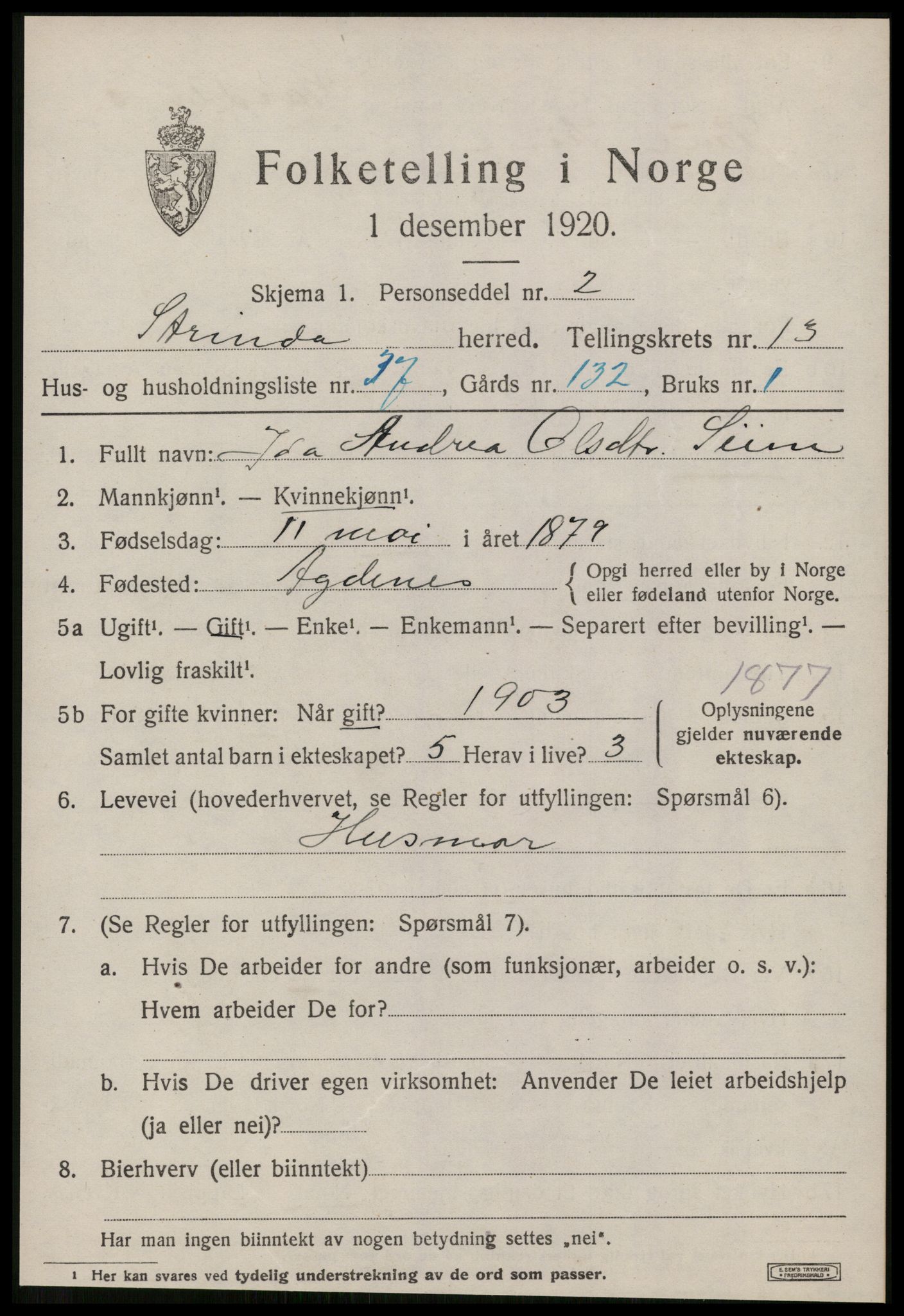 SAT, 1920 census for Strinda, 1920, p. 26942