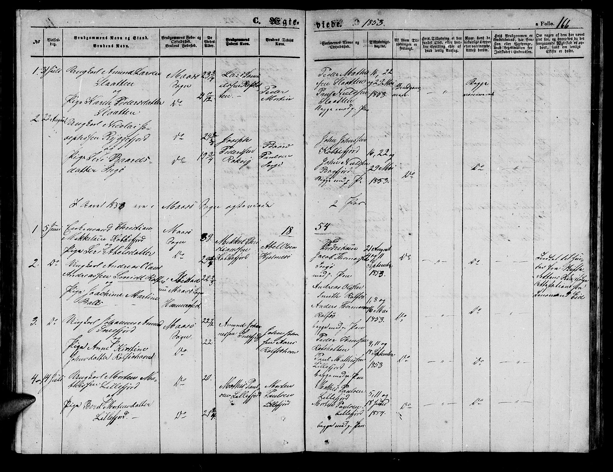 Måsøy sokneprestkontor, AV/SATØ-S-1348/H/Hb/L0001klokker: Parish register (copy) no. 1, 1852-1877, p. 166