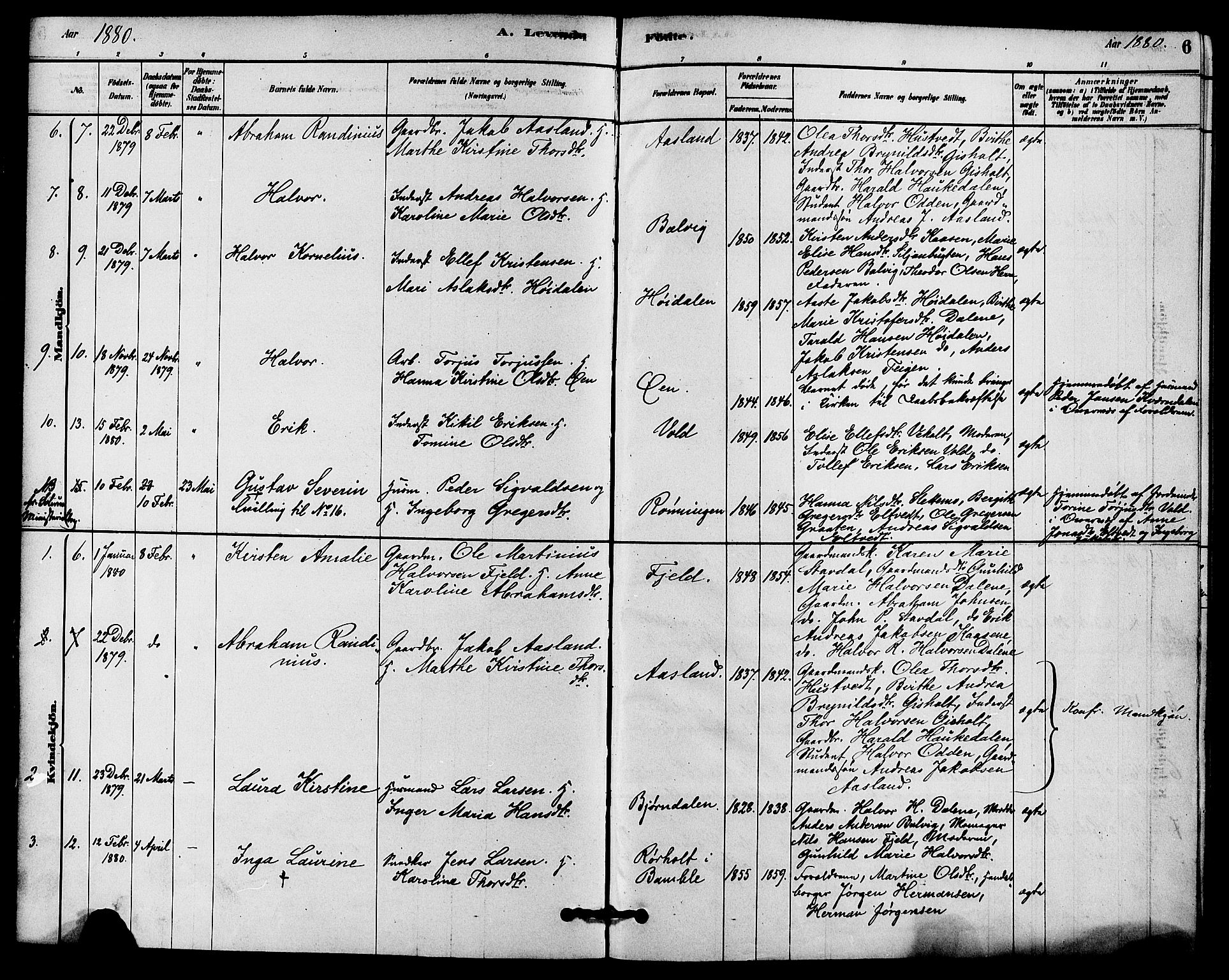 Solum kirkebøker, SAKO/A-306/F/Fc/L0001: Parish register (official) no. III 1, 1877-1891, p. 6