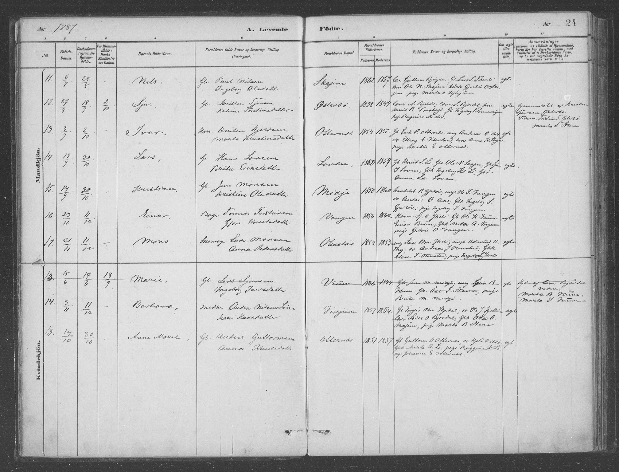 Aurland sokneprestembete, AV/SAB-A-99937/H/Ha/Hab/L0001: Parish register (official) no. B  1, 1880-1909, p. 24