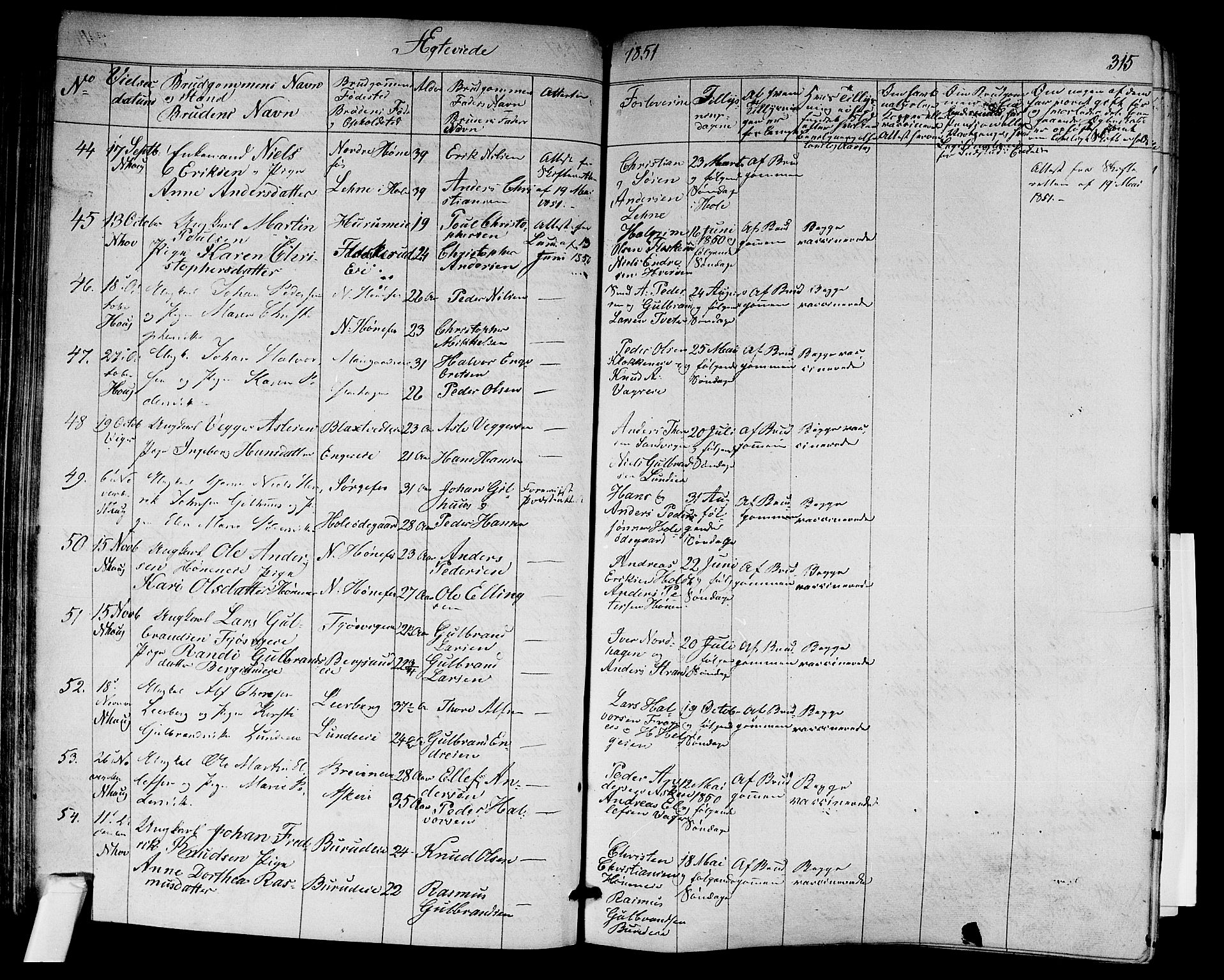 Norderhov kirkebøker, AV/SAKO-A-237/F/Fa/L0011: Parish register (official) no. 11, 1847-1856, p. 315