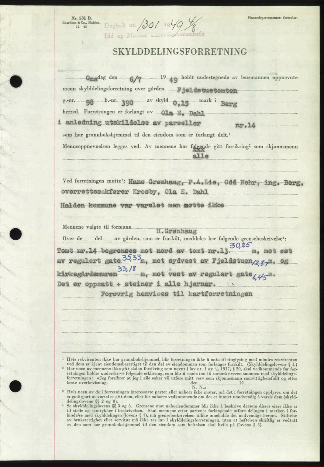 Idd og Marker sorenskriveri, AV/SAO-A-10283/G/Gb/Gbb/L0012: Mortgage book no. A12, 1949-1949, Diary no: : 1301/1949