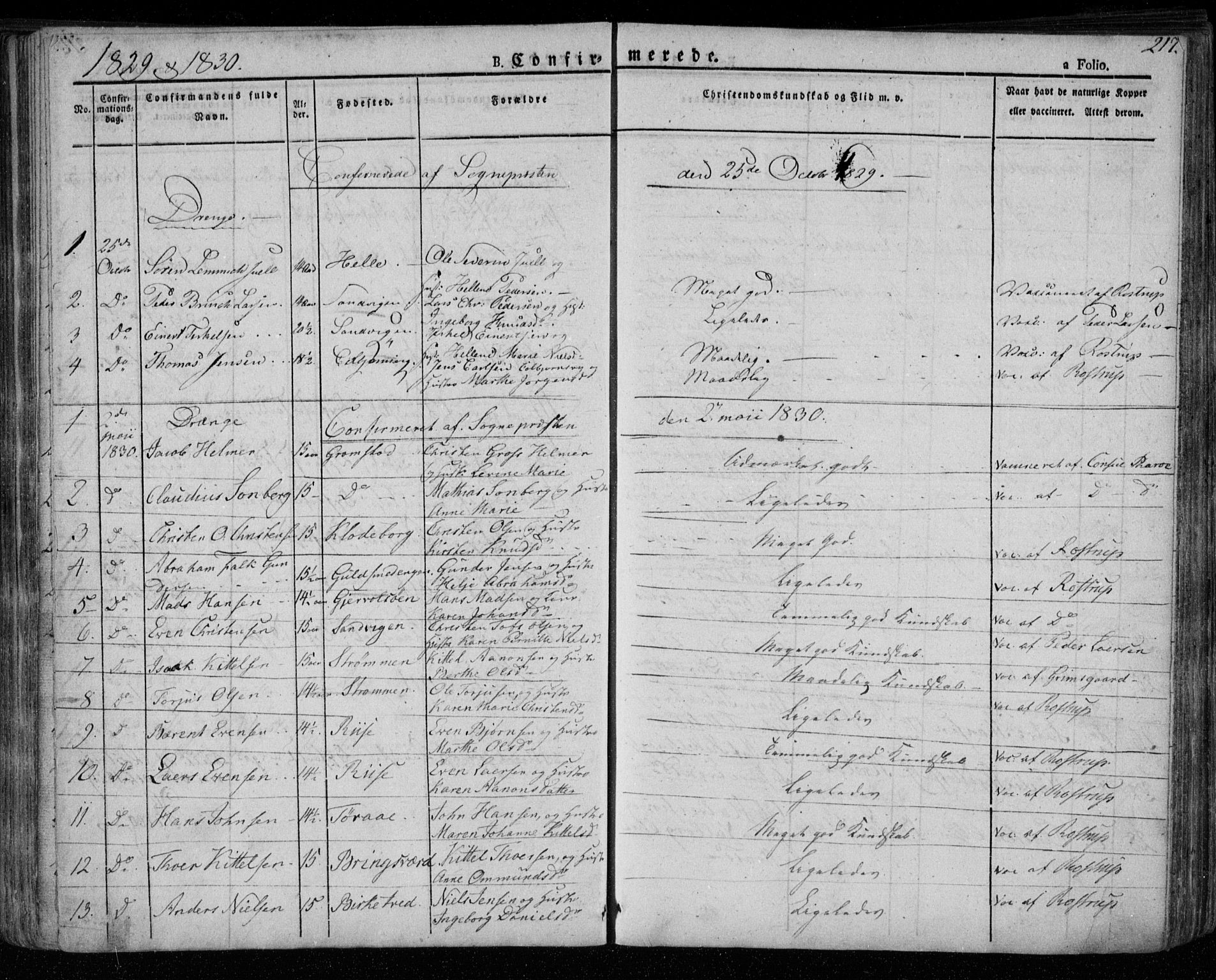 Øyestad sokneprestkontor, AV/SAK-1111-0049/F/Fa/L0013: Parish register (official) no. A 13, 1827-1842, p. 217